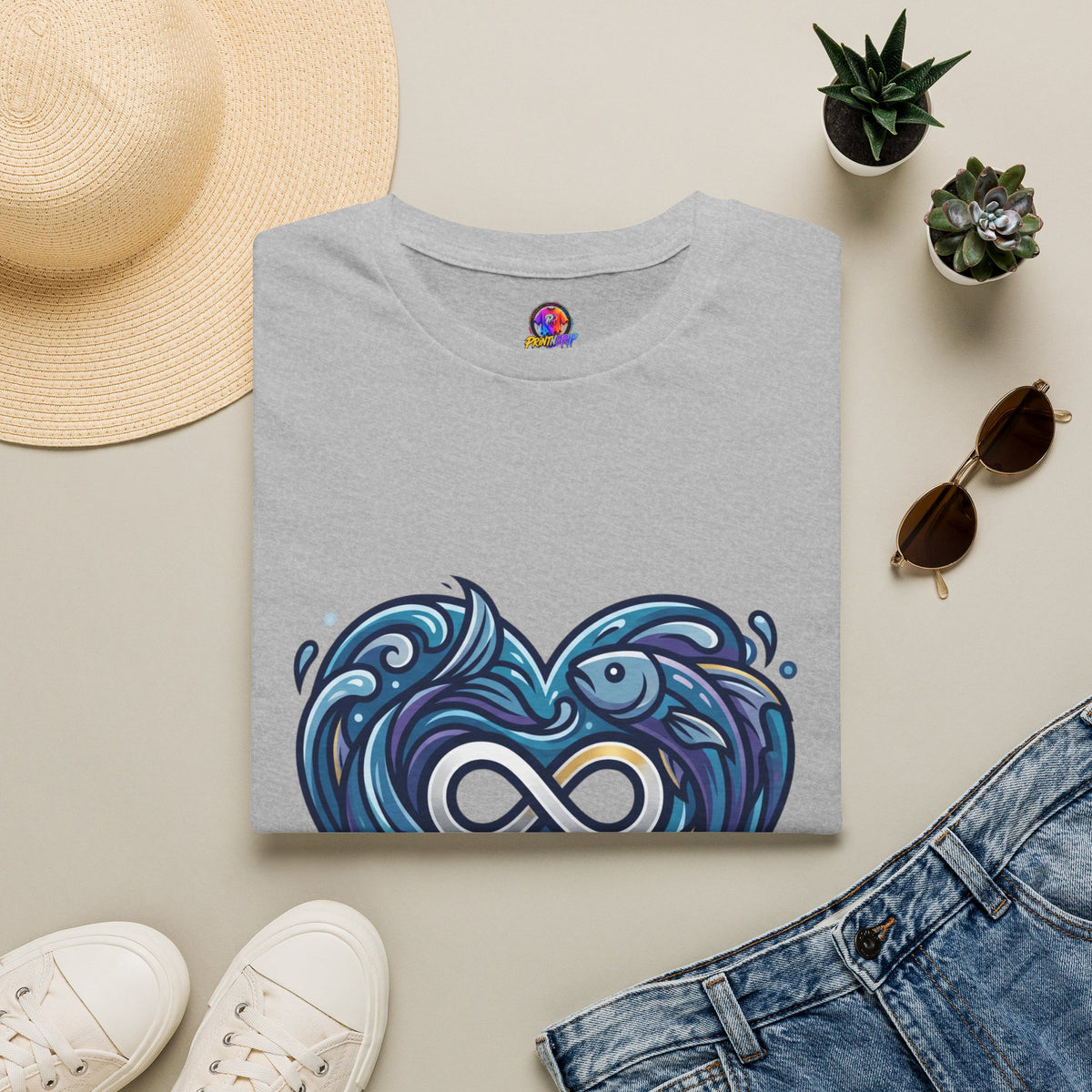 Pisces Infinity Heart T‑Shirt — Zodiac Ocean Love Tee