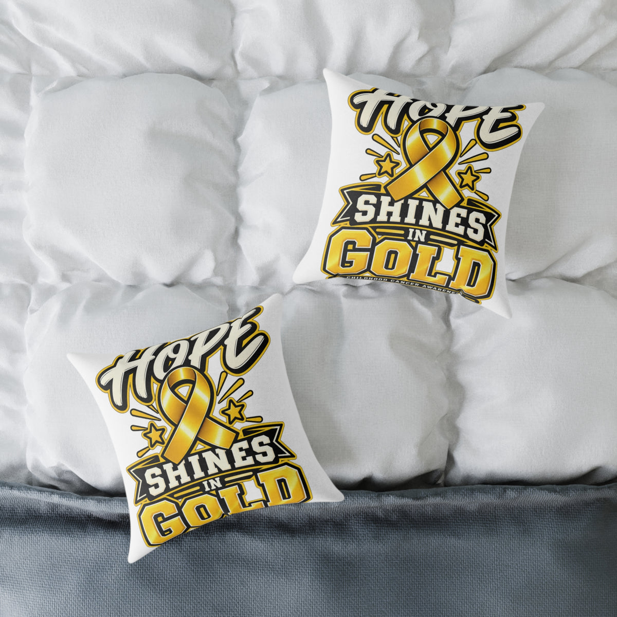 Childhood Cancer Hope Shines in Gold Awareness Ribbon Square Pillow