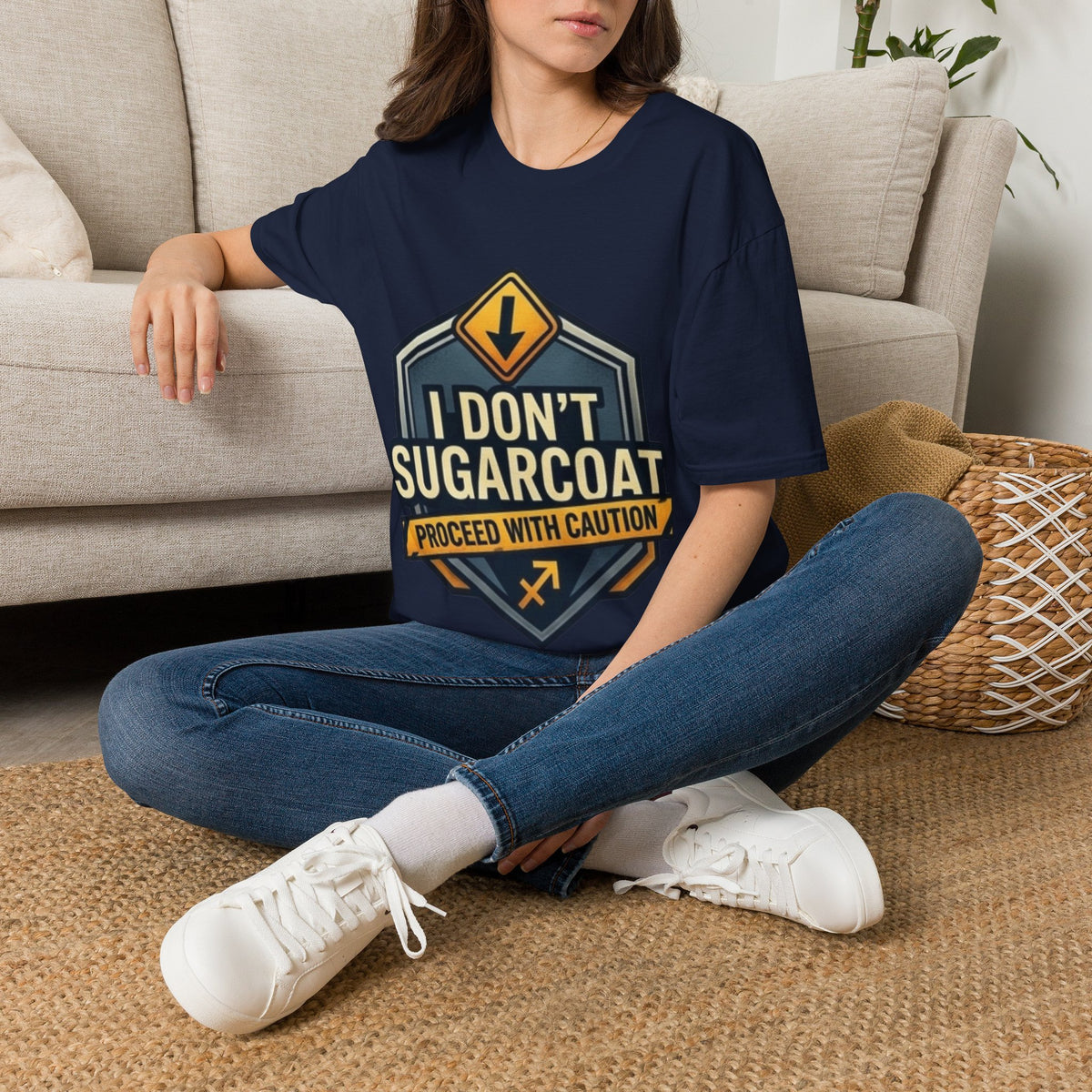Sagittarius I Don't Sugarcoat T-Shirt — Funny Caution Road Sign Graphic Tee