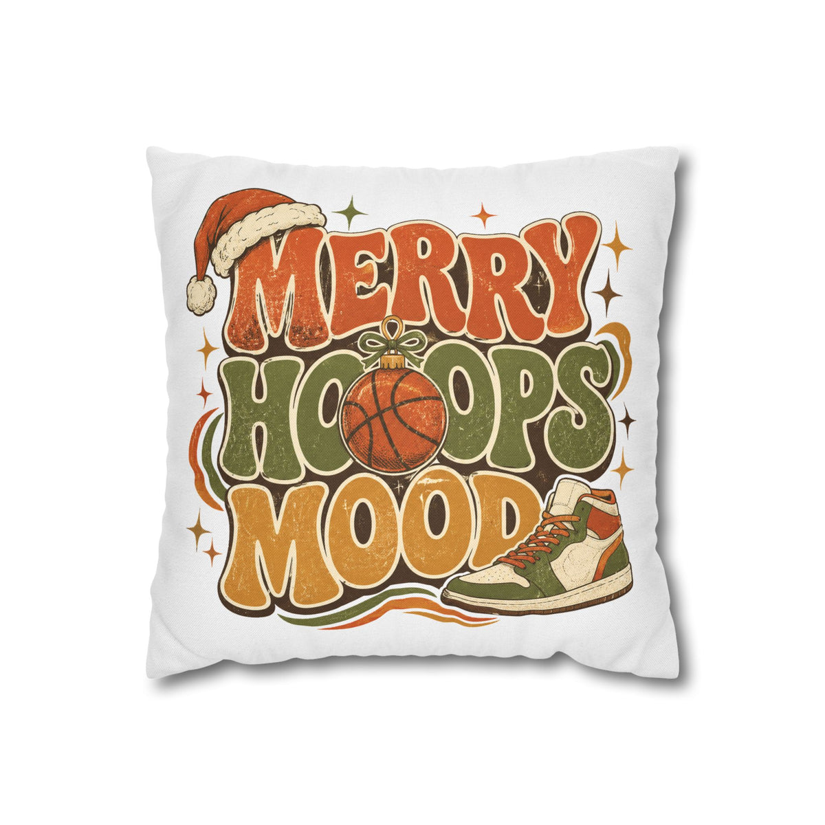 Merry Hoops Mood Holiday Pillowcase Modern Day Christmas  — Basketball Christmas Decorative Throw Pillowcase