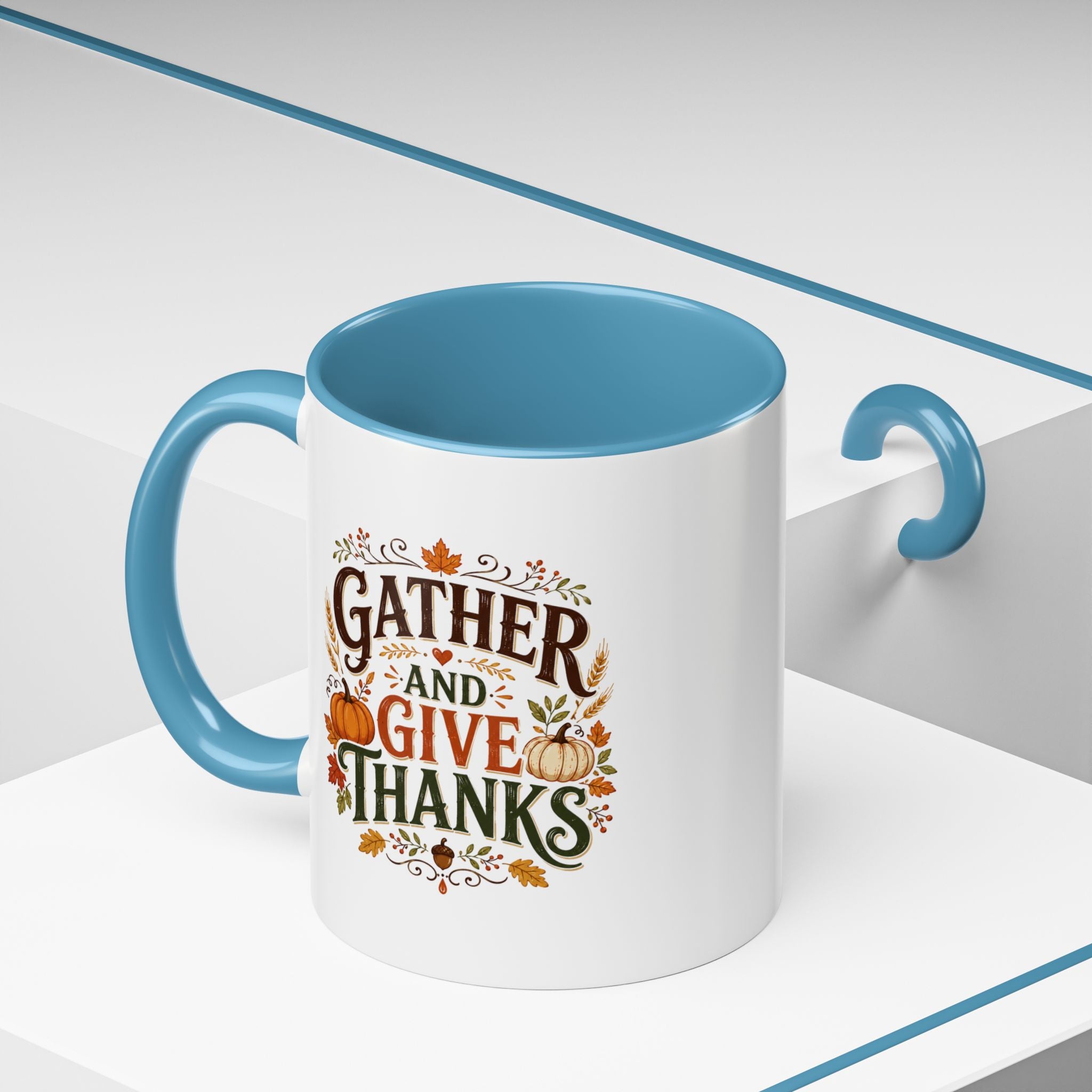 Thanksgiving Mug Gather and Give Thanks Coffee Mug — Thanksgiving Accent Mug