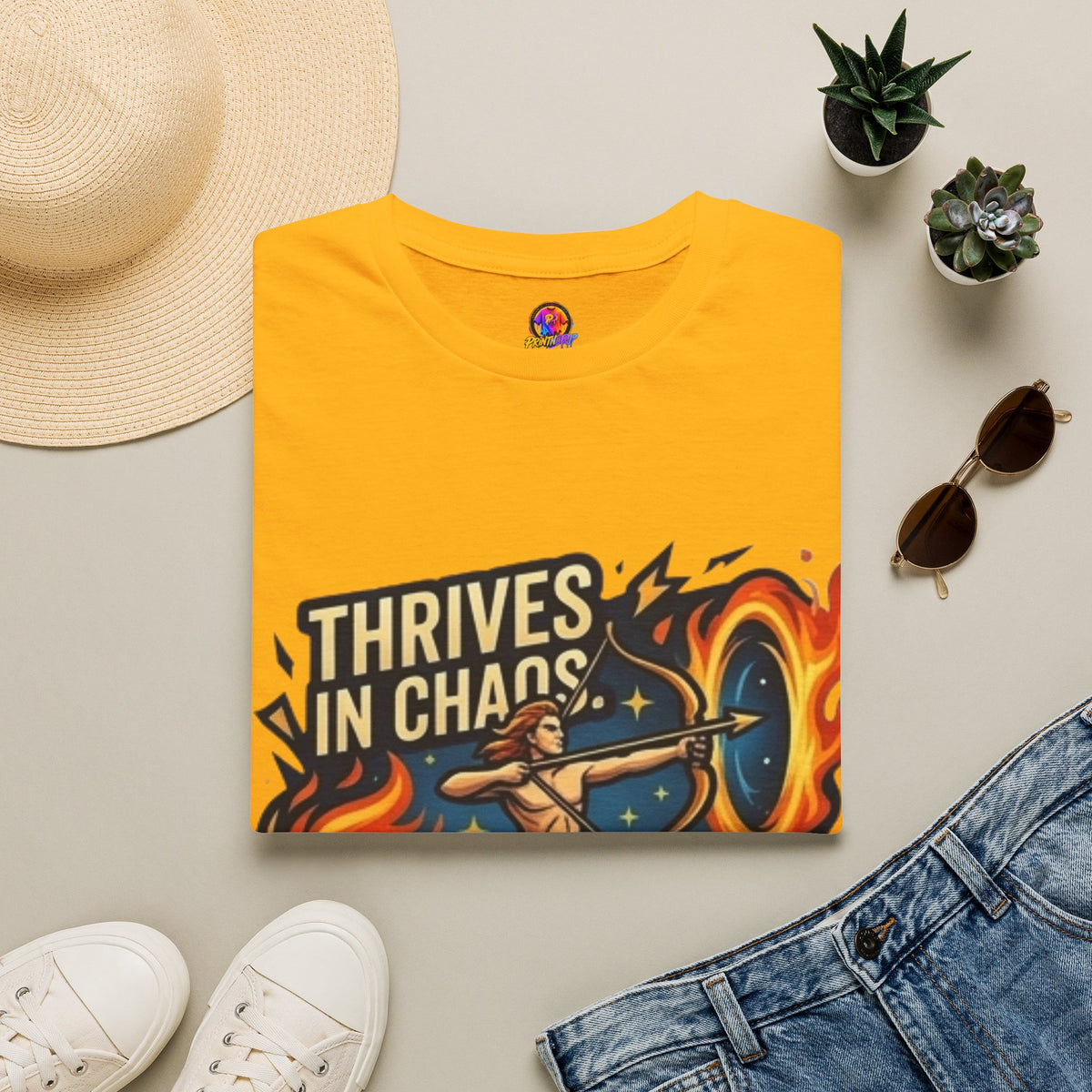 Sagittarius Archer T‑Shirt — "Thrives in Chaos" Zodiac Fire Sign Tee