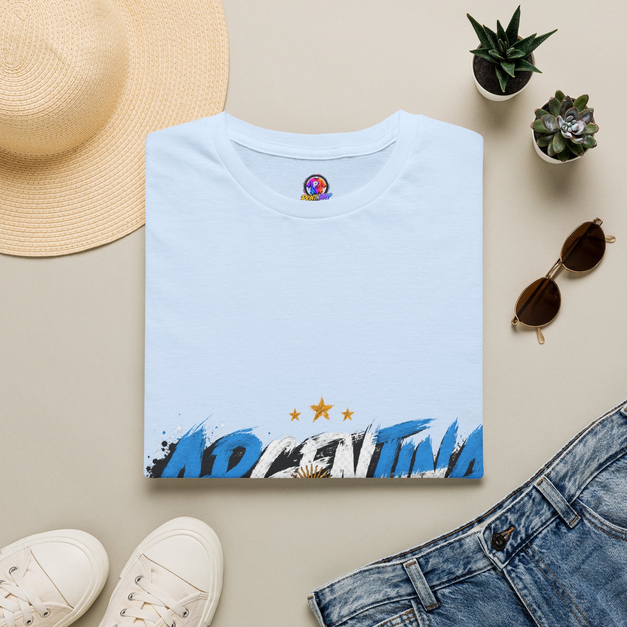 Argentina Graffiti T-Shirt — Soccer Fan Tee with Three Stars & Sun Emblem