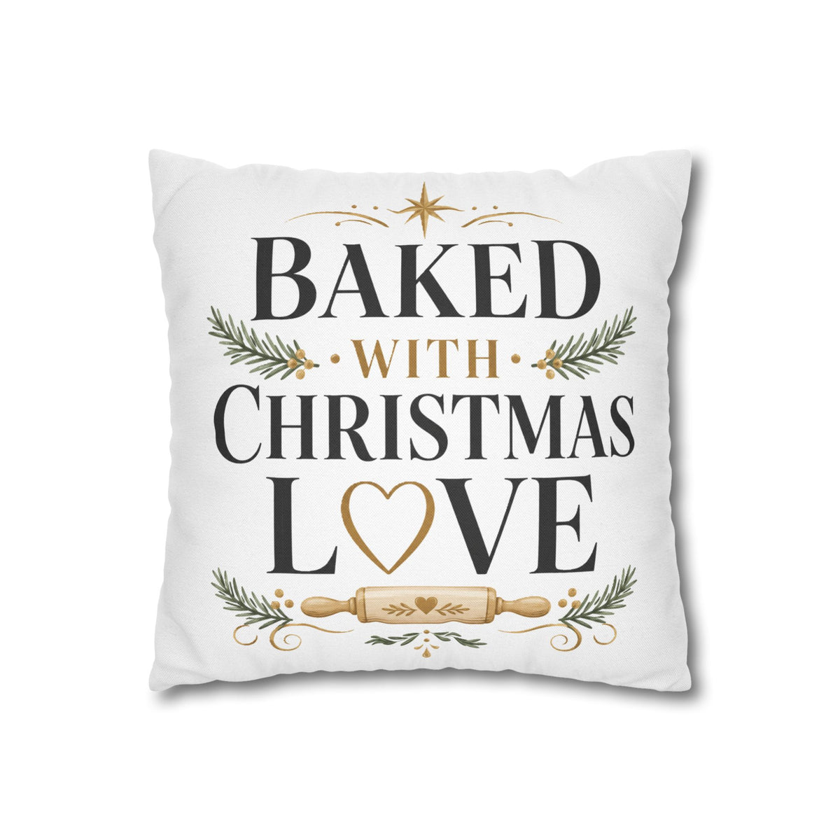 Christmas Baking Pillowcase — “Baked with Christmas Love” Decorative Throw Pillowcase