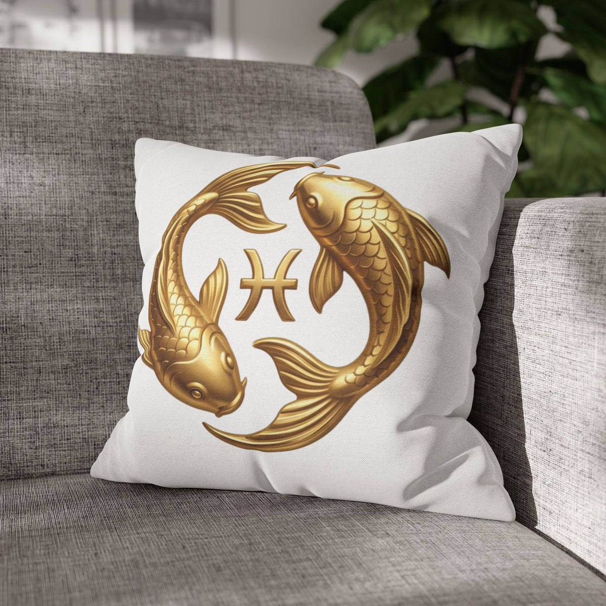 Pisces Zodiac Pillowcase — Gold Koi Fish Astrological Decorative Pillow Cover