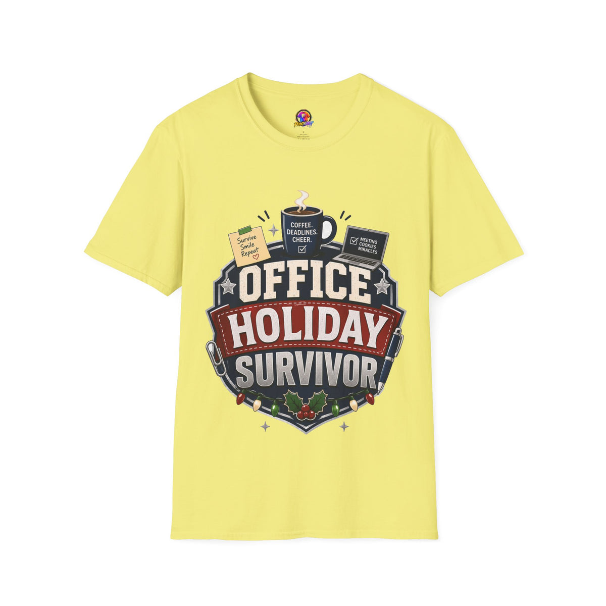 Office Holiday Survivor T-Shirt — Coffee, Deadlines & Cheer Work Shirt