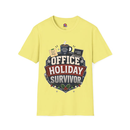 Office Holiday Survivor T-Shirt — Coffee, Deadlines & Cheer Work Shirt