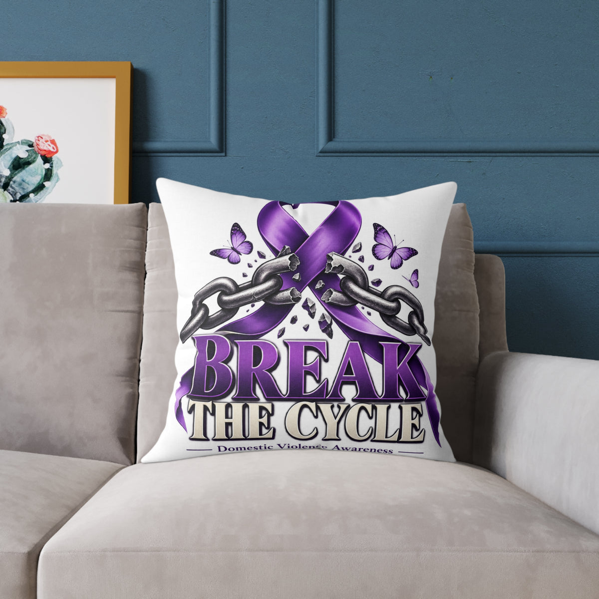 Break the Cycle Awareness Pillow — Purple Ribbon Domestic Violence Support