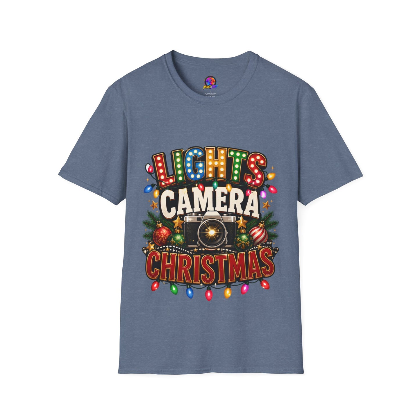 Lights Camera Christmas T-Shirt — Retro Marquee Holiday Tee