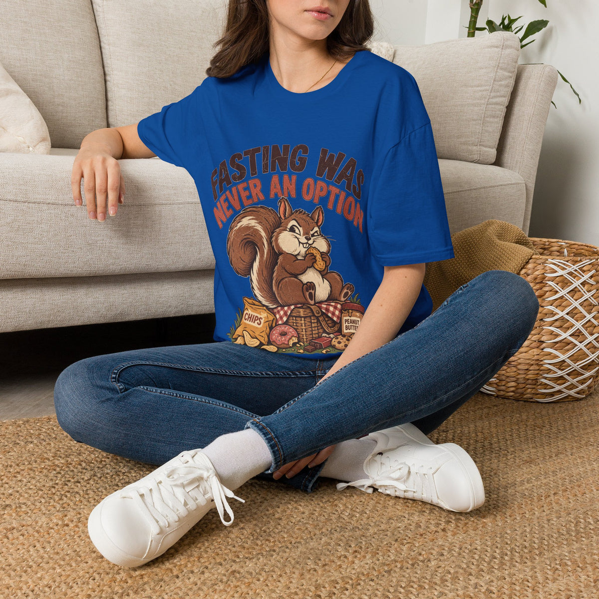 Fasting Was Never an Option T-Shirt — Funny Squirrel Eating Snacks Tee