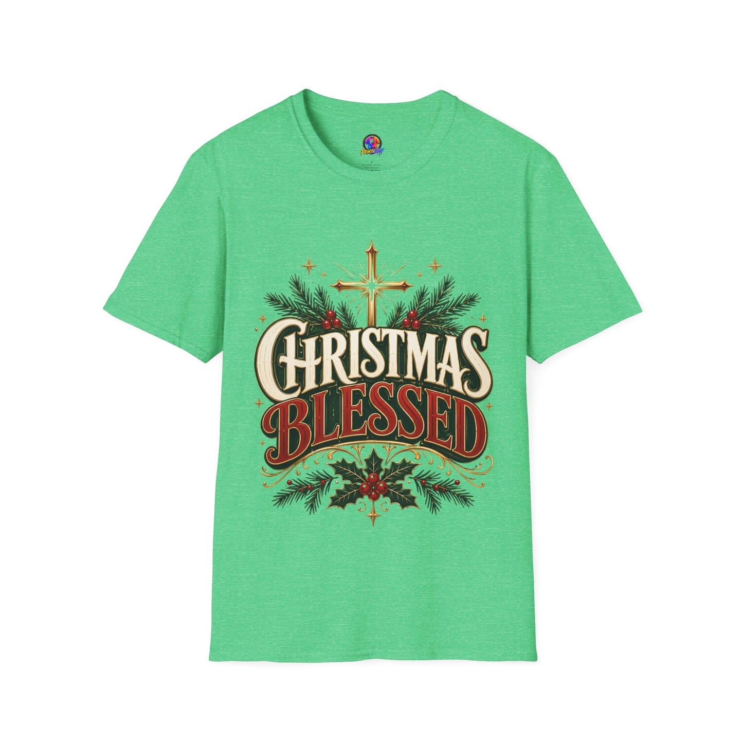 Christmas Blessed T-Shirt — Faith-Based Holiday Tee with Cross & Pine Design
