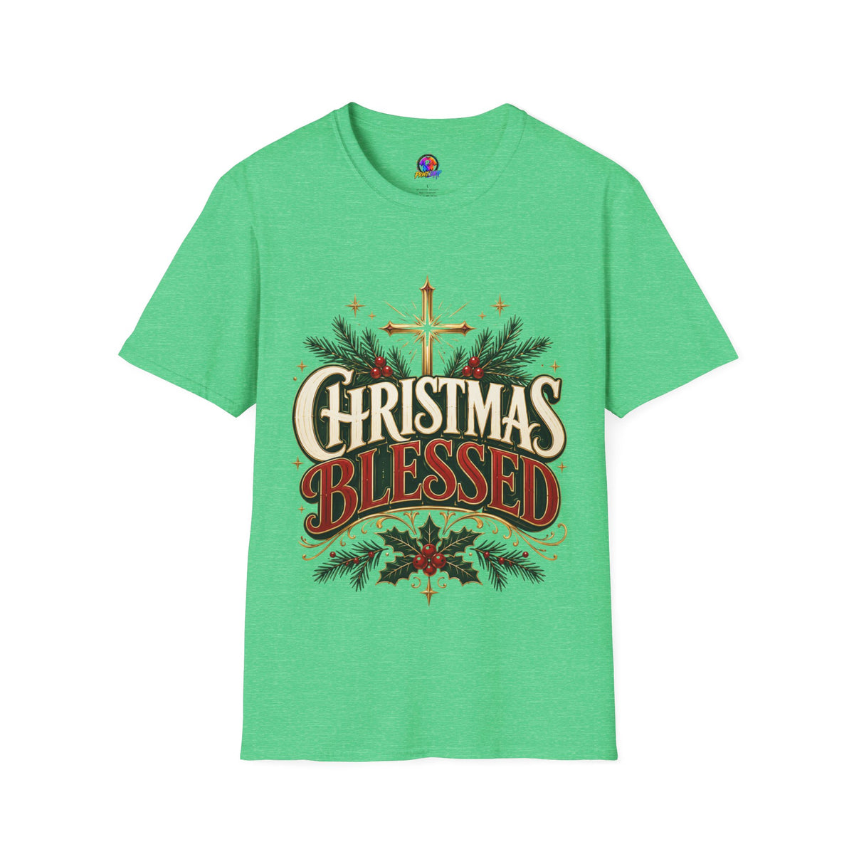 Christmas Blessed T-Shirt — Faith-Based Holiday Tee with Cross & Pine Design