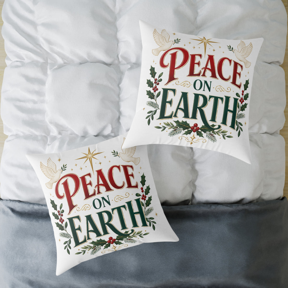 Christmas Peace on Earth Holiday Throw Pillow — Christmas Decorative Square Cushion