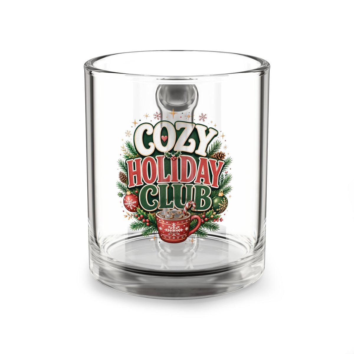 Christmas Glass Mug 10 oz Cozy Holiday Club Glass Mug — 10oz Festive Christmas Coffee Cup