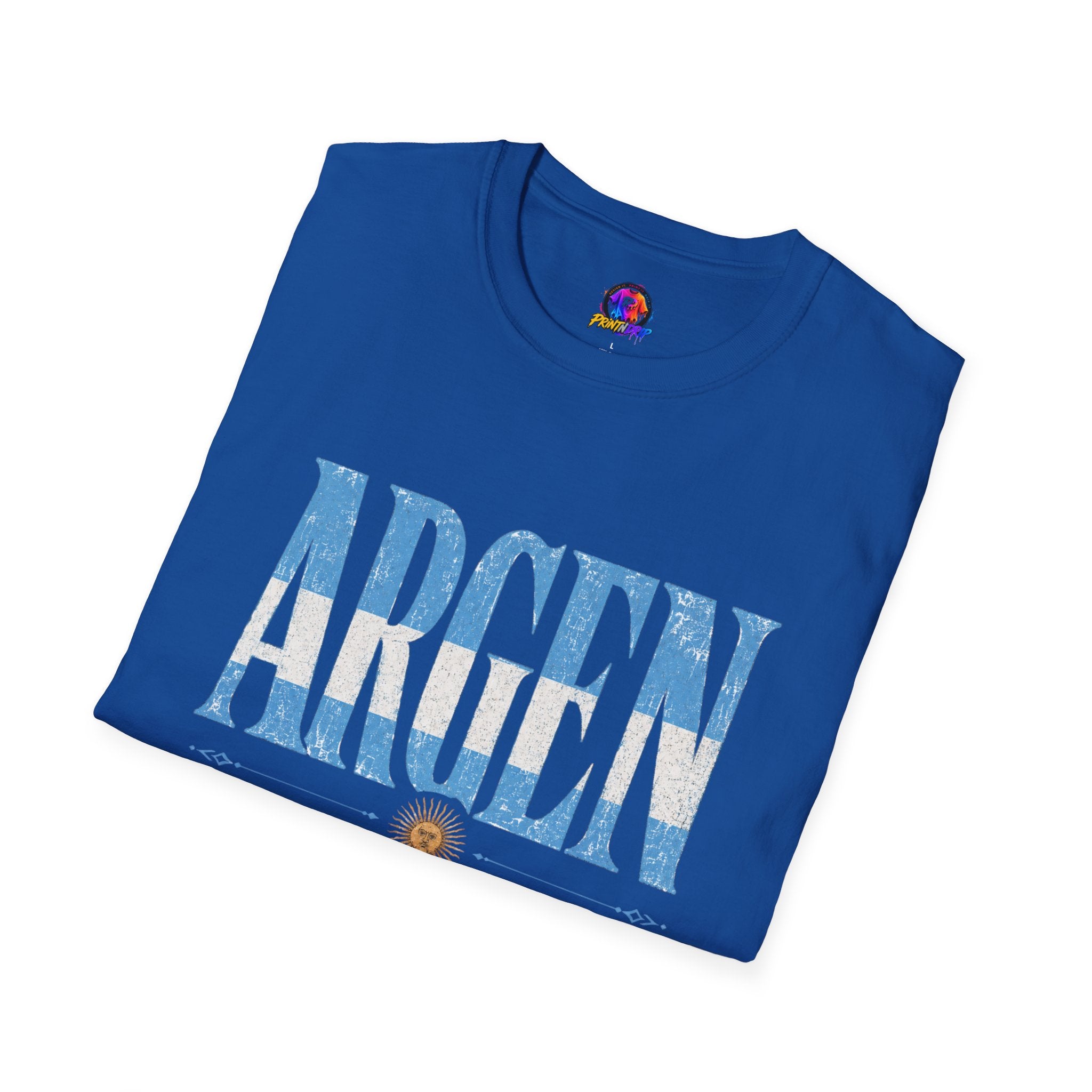 Argentina Flag Graphic T‑Shirt — Vintage Blue Distressed Typography