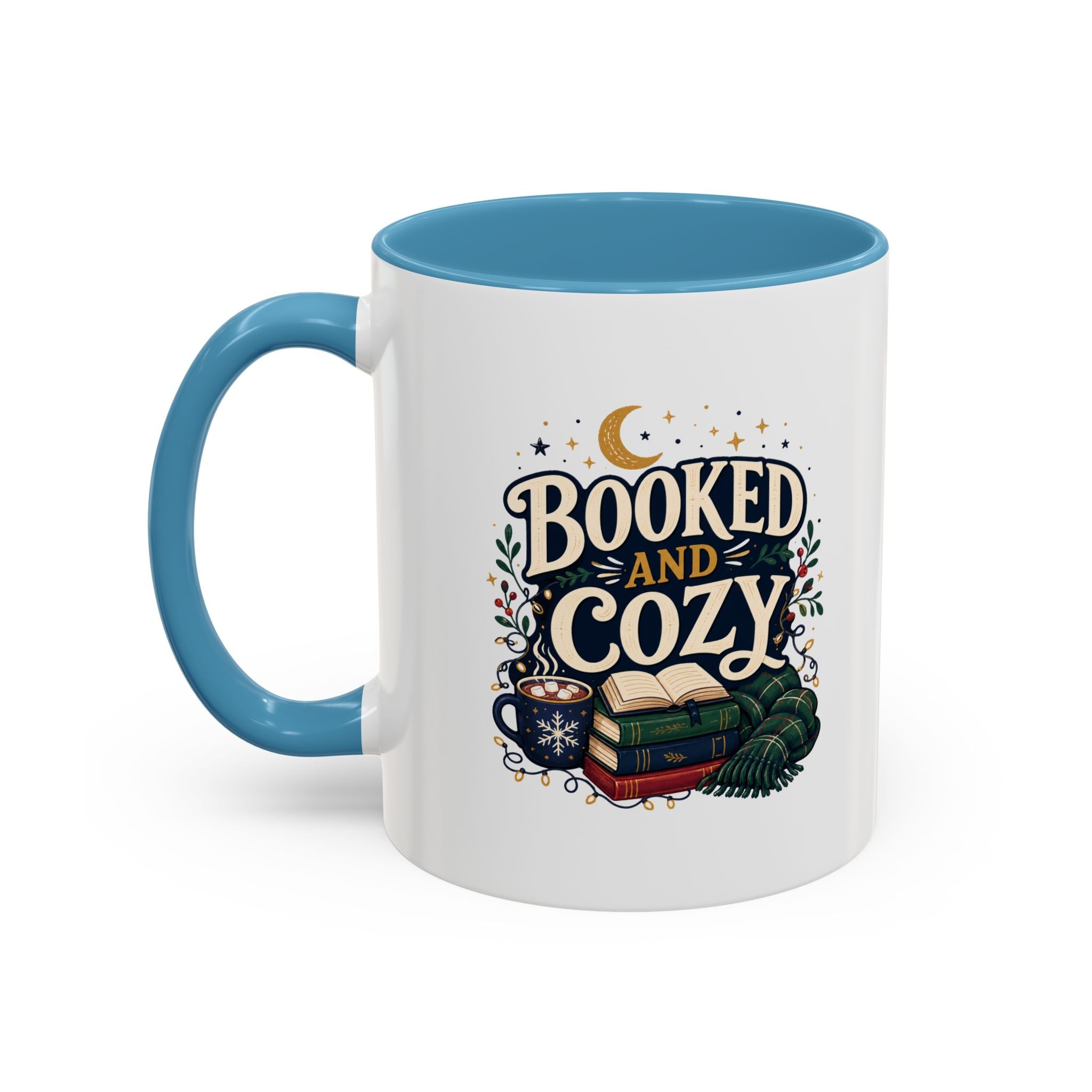 Modern Day Christmas Booked and Cozy Accent Coffee Mug — Book Lover Tea & Coffee Cup (11/15oz)