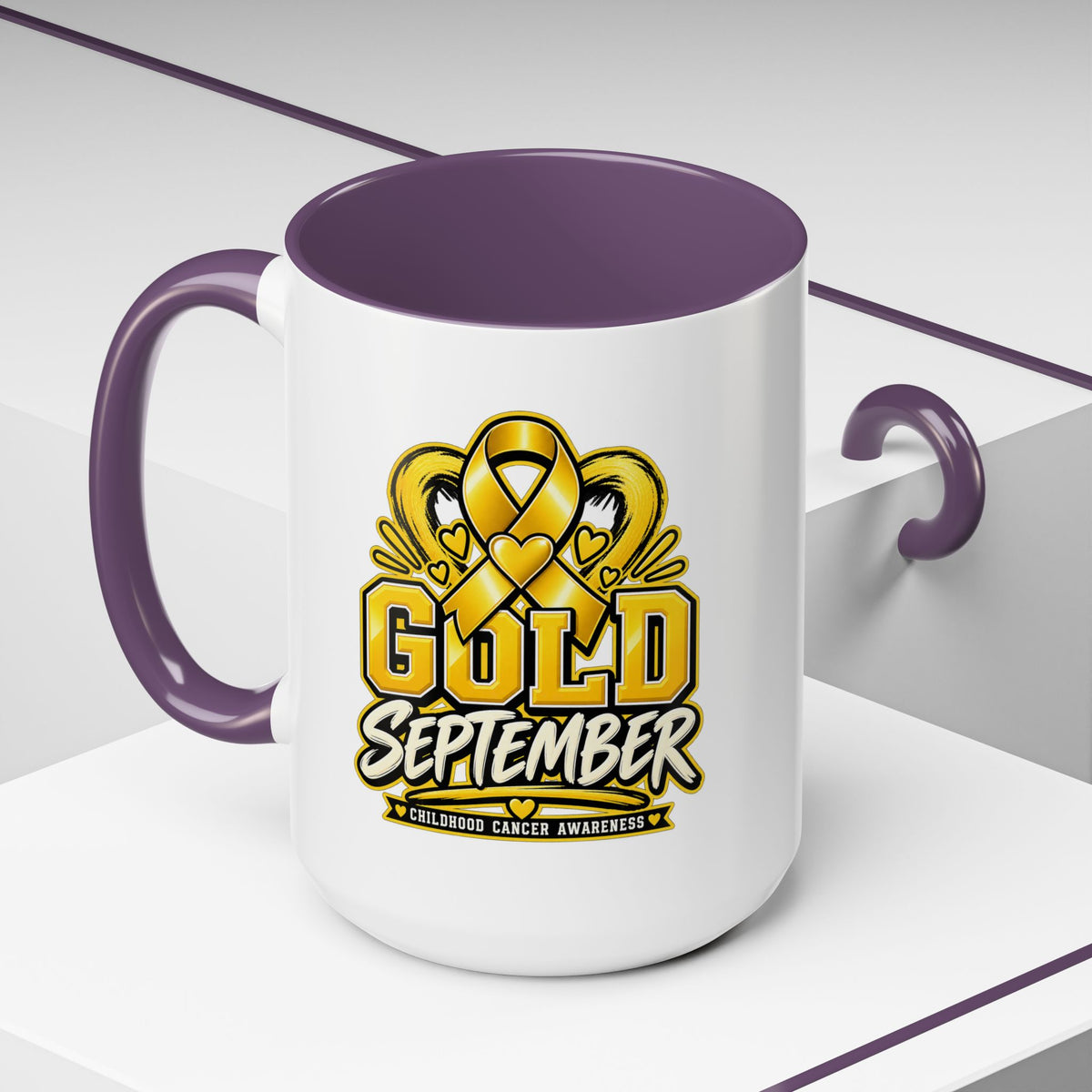 Gold September Coffee Mug — Childhood Cancer Awareness Accent Mug (11/15oz)