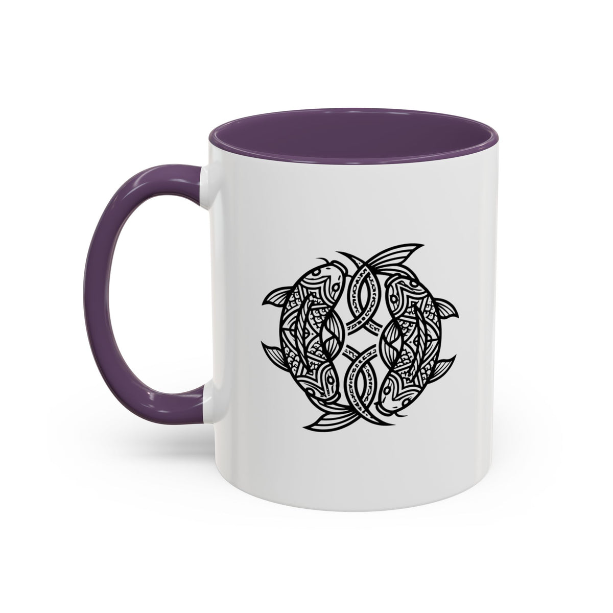 Pisces Zodiac Turtle Mandala Accent Coffee Mug – Black Interior & Handle, Intricate Tribal Sea Turtle Design