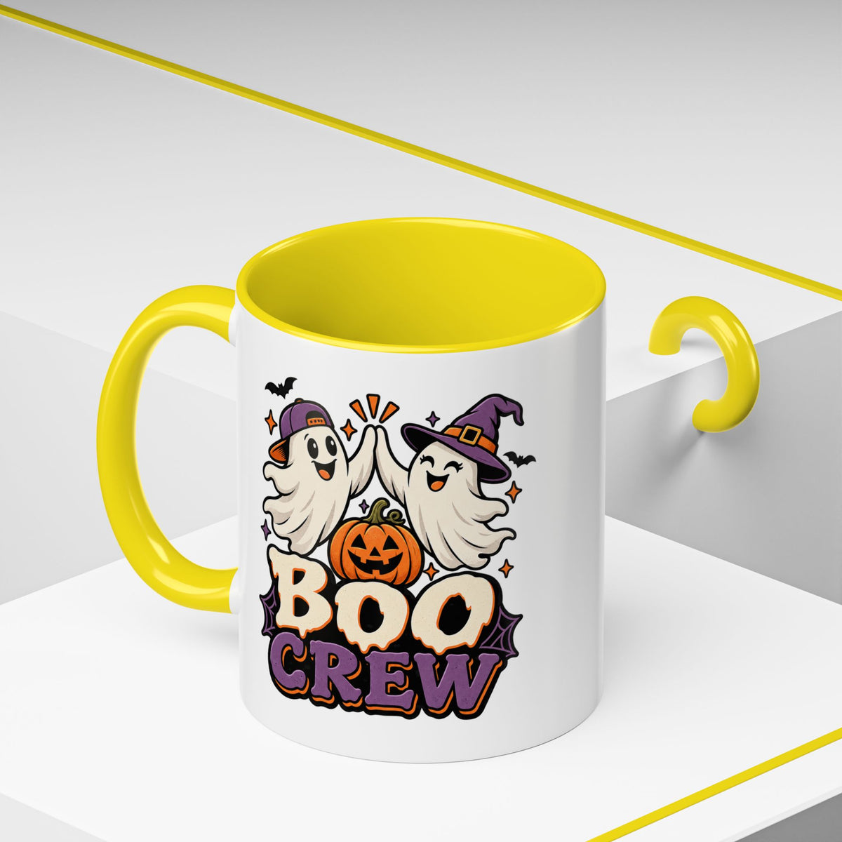 Boo Crew Halloween Accent Coffee Mug — Cute Ghosts & Jack-O'-Lantern Design (11/15 oz)