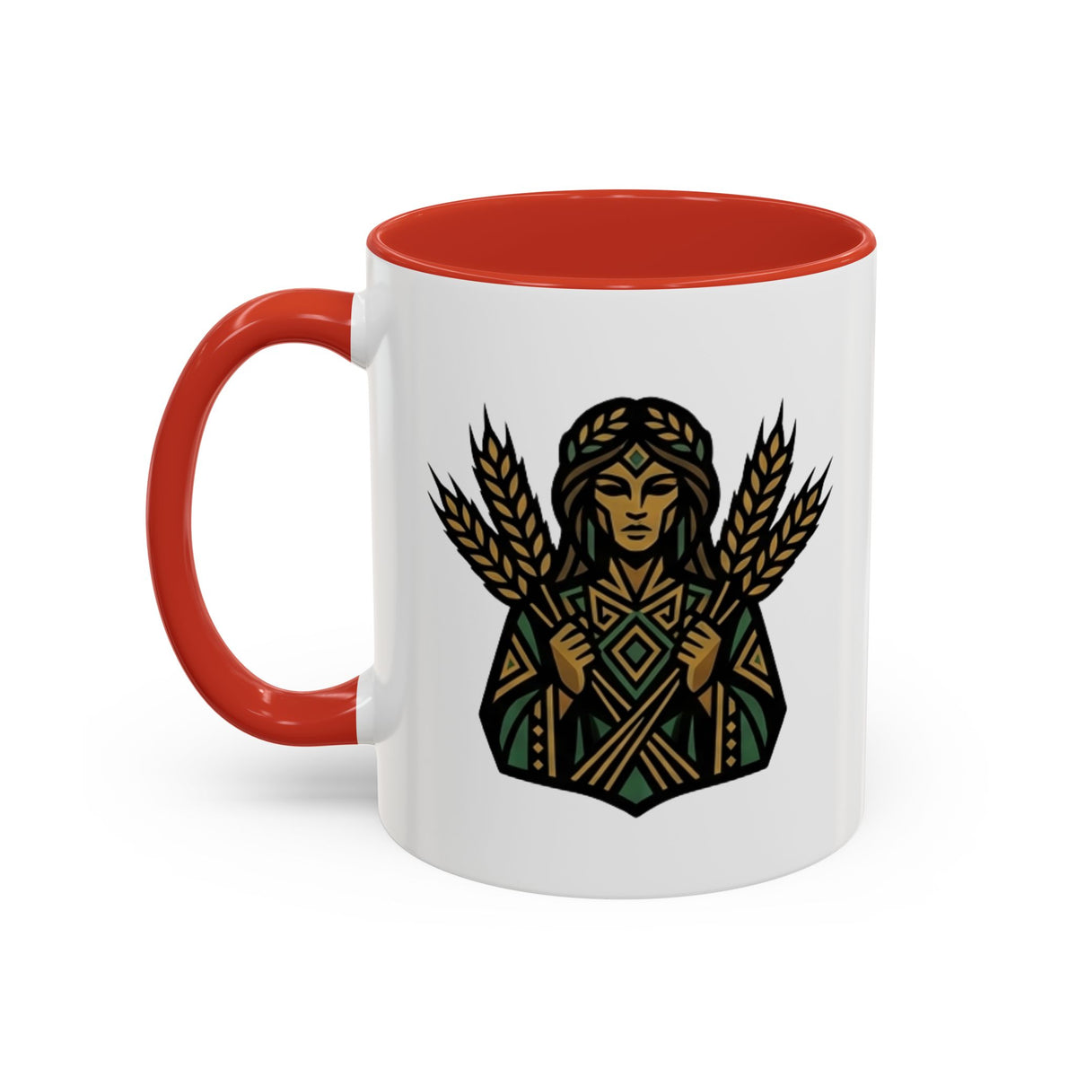 Virgo Zodiac Harvest Goddess Accent Coffee Mug — Rustic Wheat & Earthy Green Tribal Design