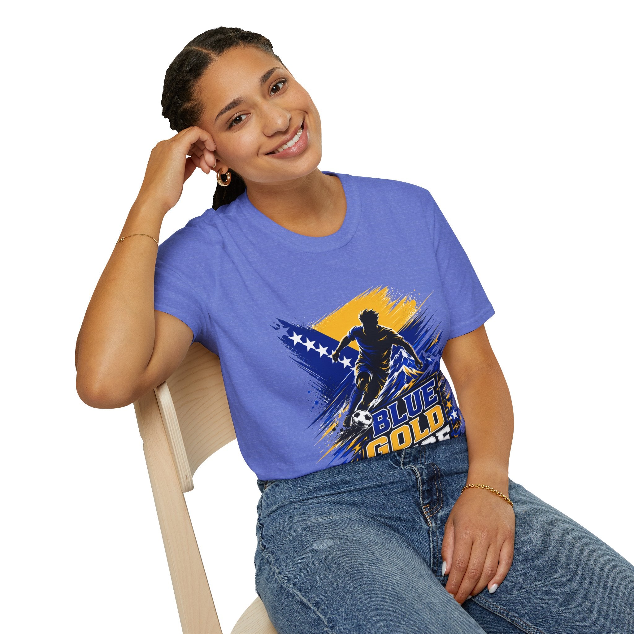 Bosnia Football T‑Shirt - "Blue Gold Rise" Soccer Graphic Tee