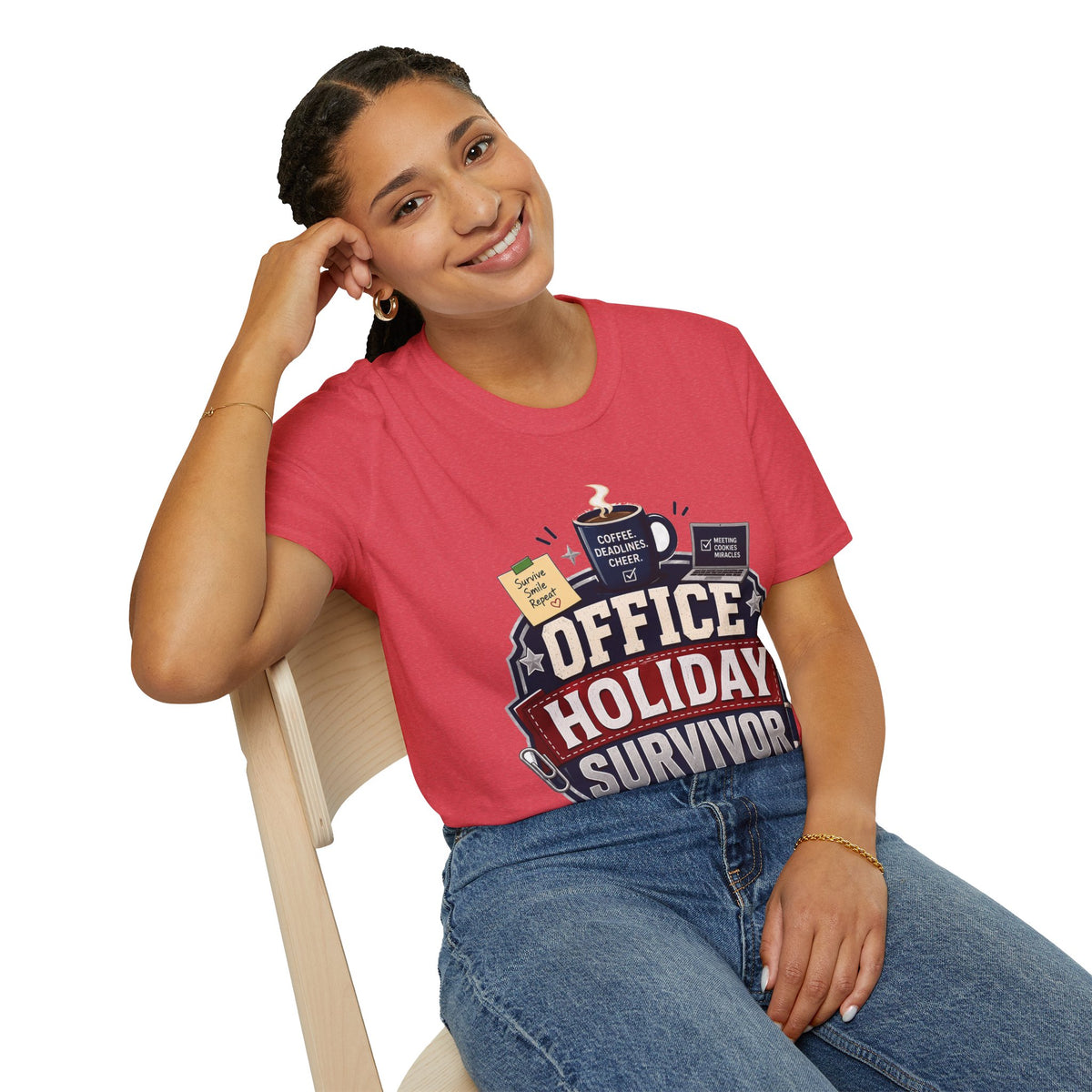 Office Holiday Survivor T-Shirt — Coffee, Deadlines & Cheer Work Shirt