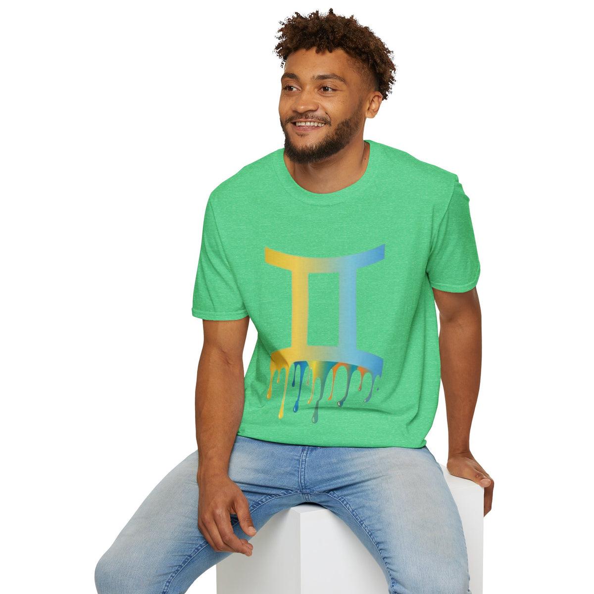 Gemini Drip Zodiac T-Shirt — Rainbow Gemini Symbol Tee
