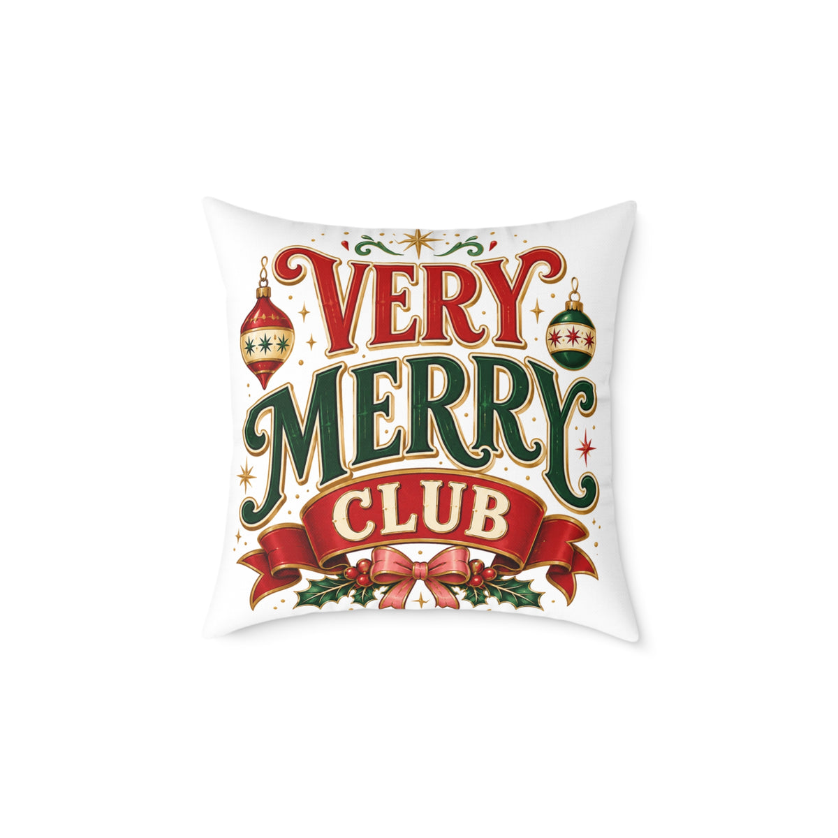 Christmas Very Merry Club Pillow - Festive Christmas Holiday Decorative Cushion
