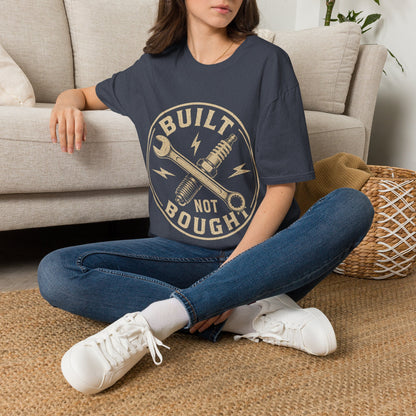 Built Not Bought T-Shirt — Vintage Mechanic Wrench & Spark Plug Design