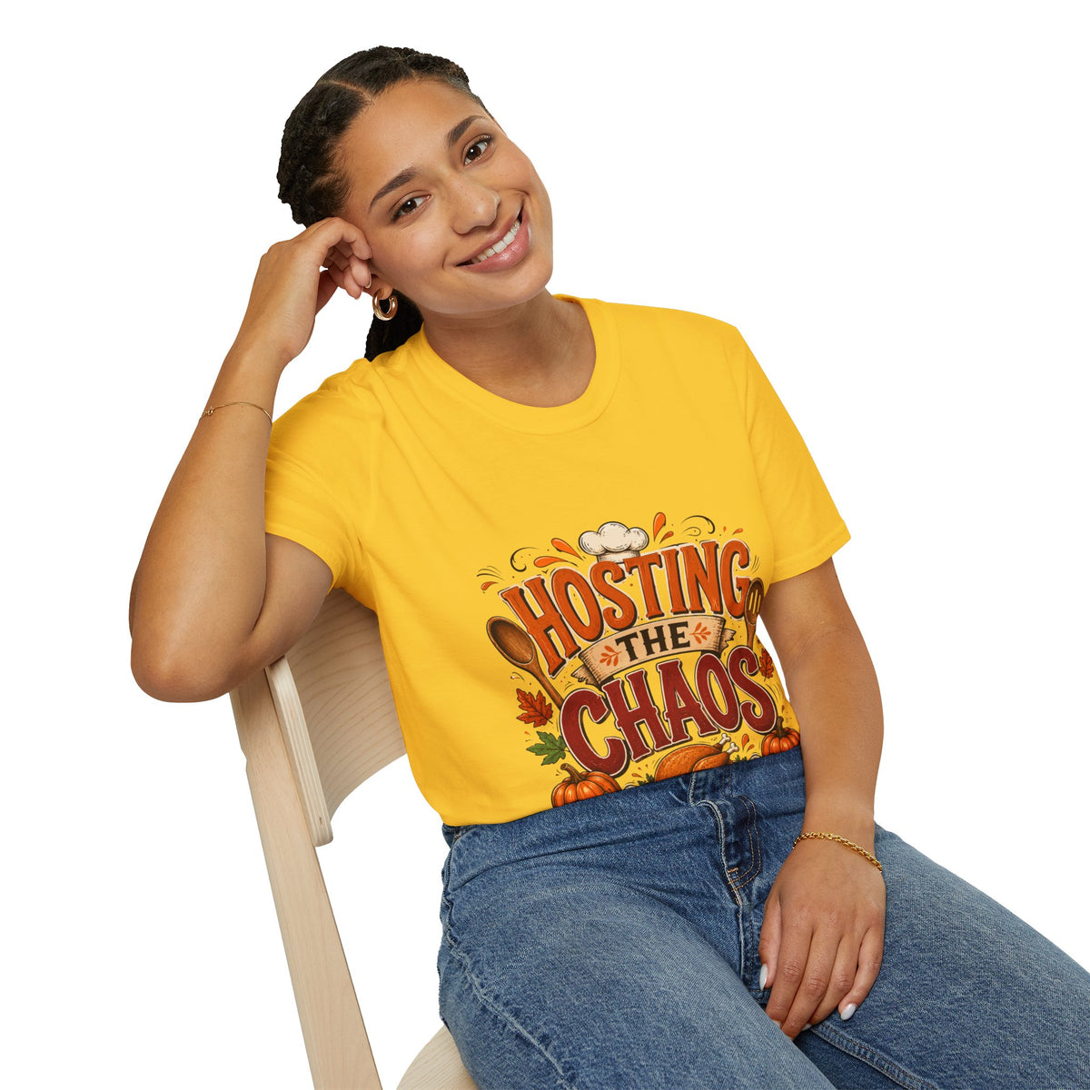 Thanksgiving T-Shirt Hosting the Chaos T-Shirt — Funny Thanksgiving Cooking Shirt for Hosts