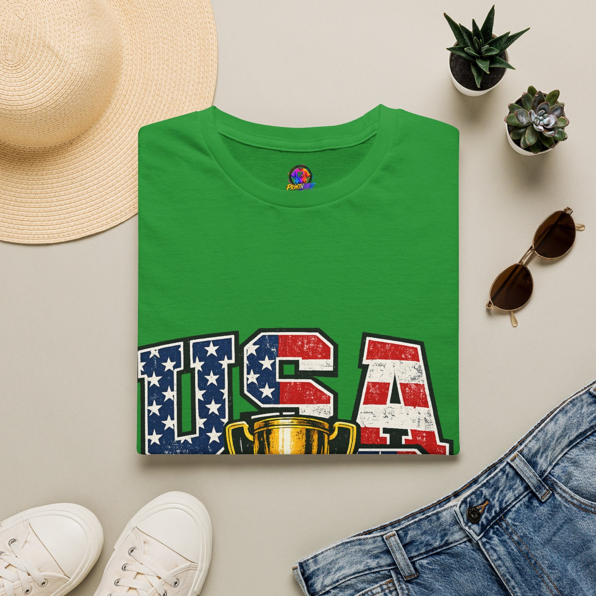 USA Trophy T-Shirt — Patriotic American Flag Graphic Tee
