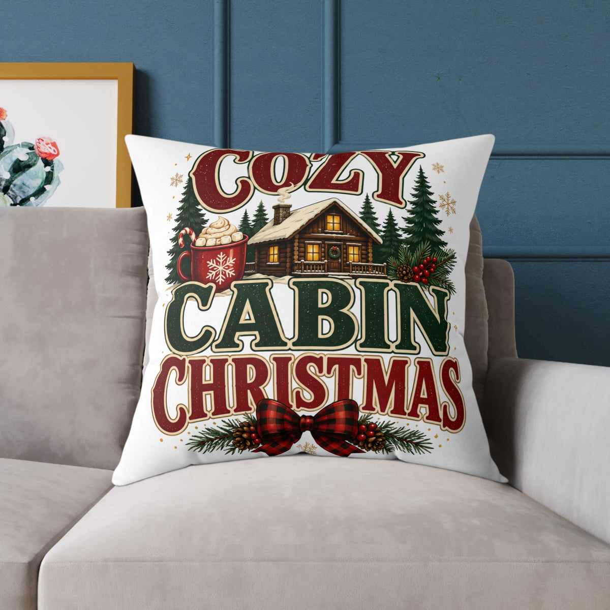 Cozy Cabin Christmas Pillow — Rustic Holiday Lodge Throw Pillow