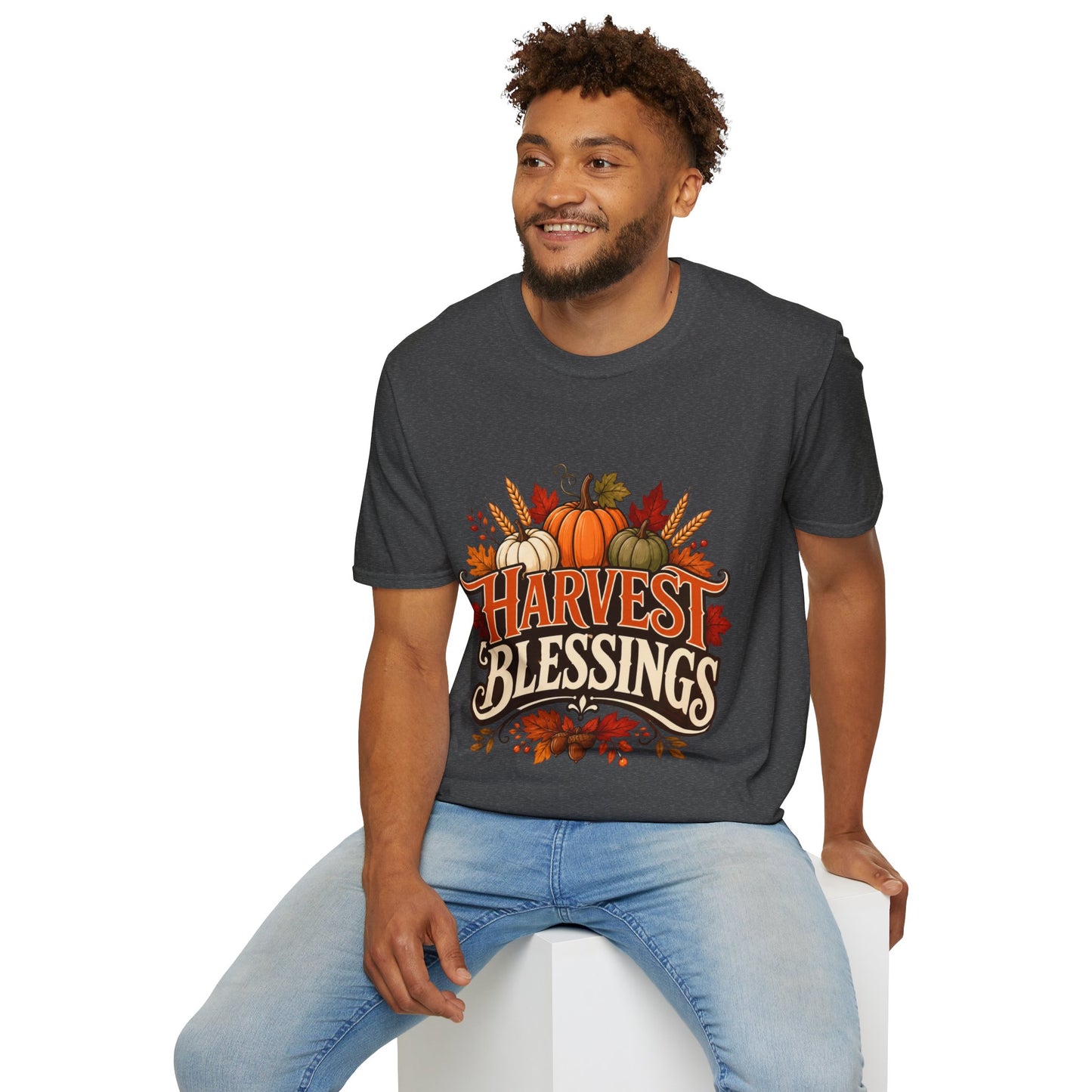 Harvest Blessings T-Shirt — Fall Pumpkin Harvest Graphic Tee for Thanksgiving