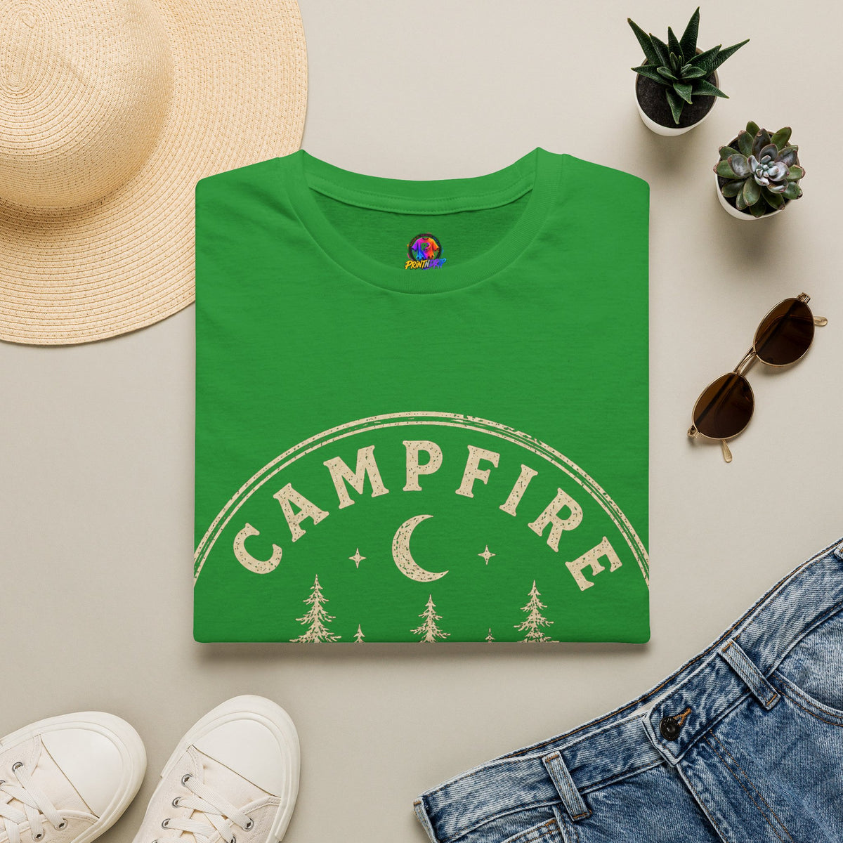 Campfire After Dark T-Shirt — Vintage Moon & Pines Camping Tee