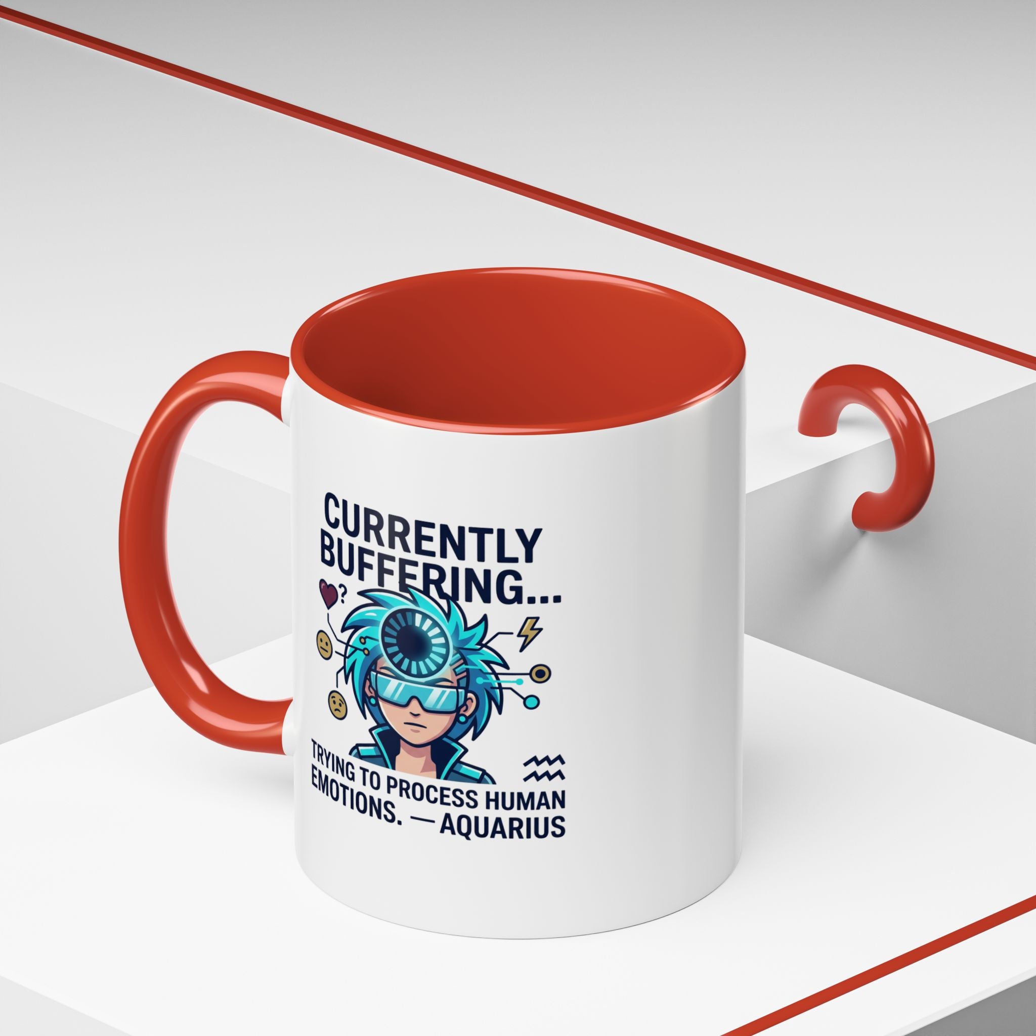 Aquarius Coffee Mug — "Currently Buffering... Trying to Process Human Emotions" Accent Ceramic Mug