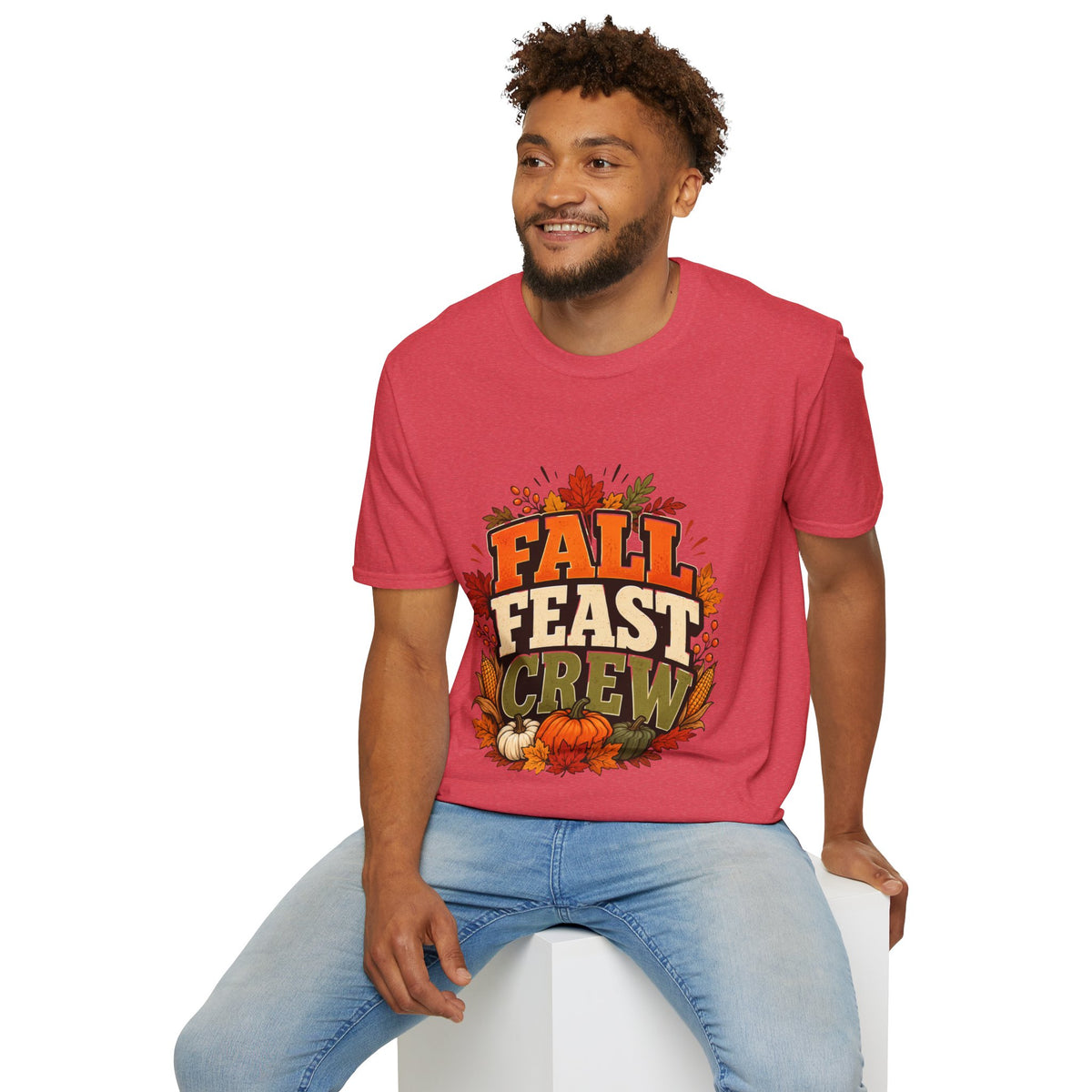 Thanksgiving T-Shirt Fall Feast Crew T-Shirt — Thanksgiving Pumpkin & Leaves Graphic Tee