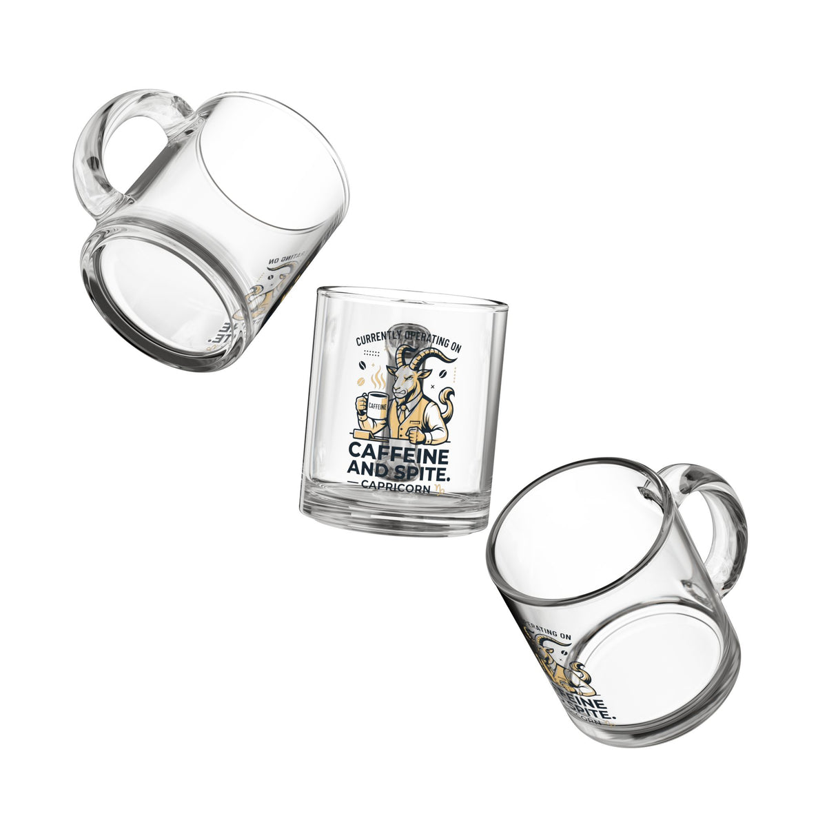 Capricorn Glass Mug — "Caffeine and Spite" 10oz Zodiac Coffee Cup