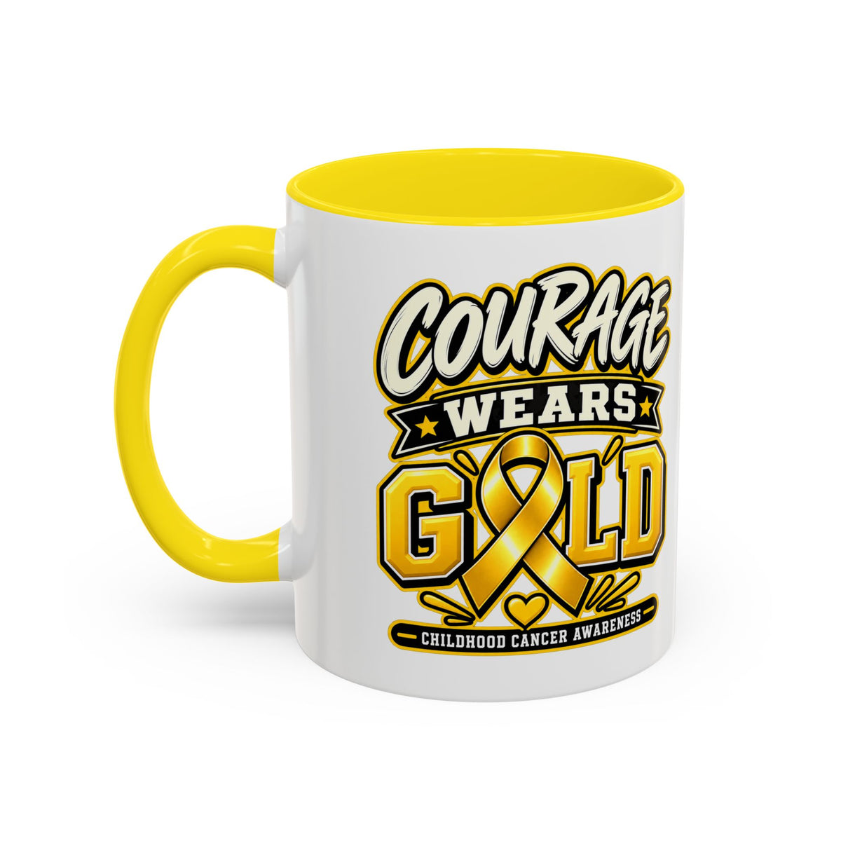 Courage Wears Gold Coffee Mug — Childhood Cancer Awareness Tea Cup