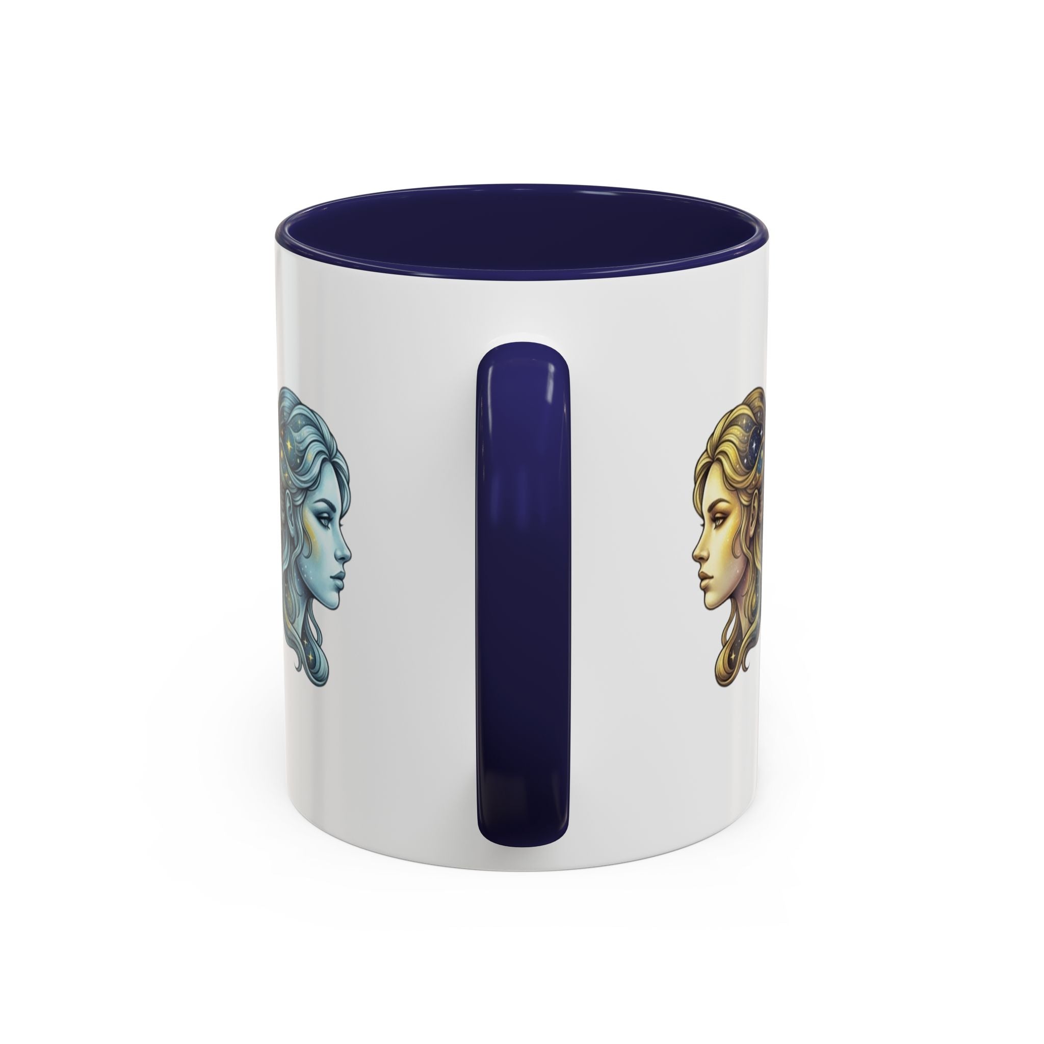 Gemini Zodiac Accent Coffee Mug — Dual Faces Astrology Design