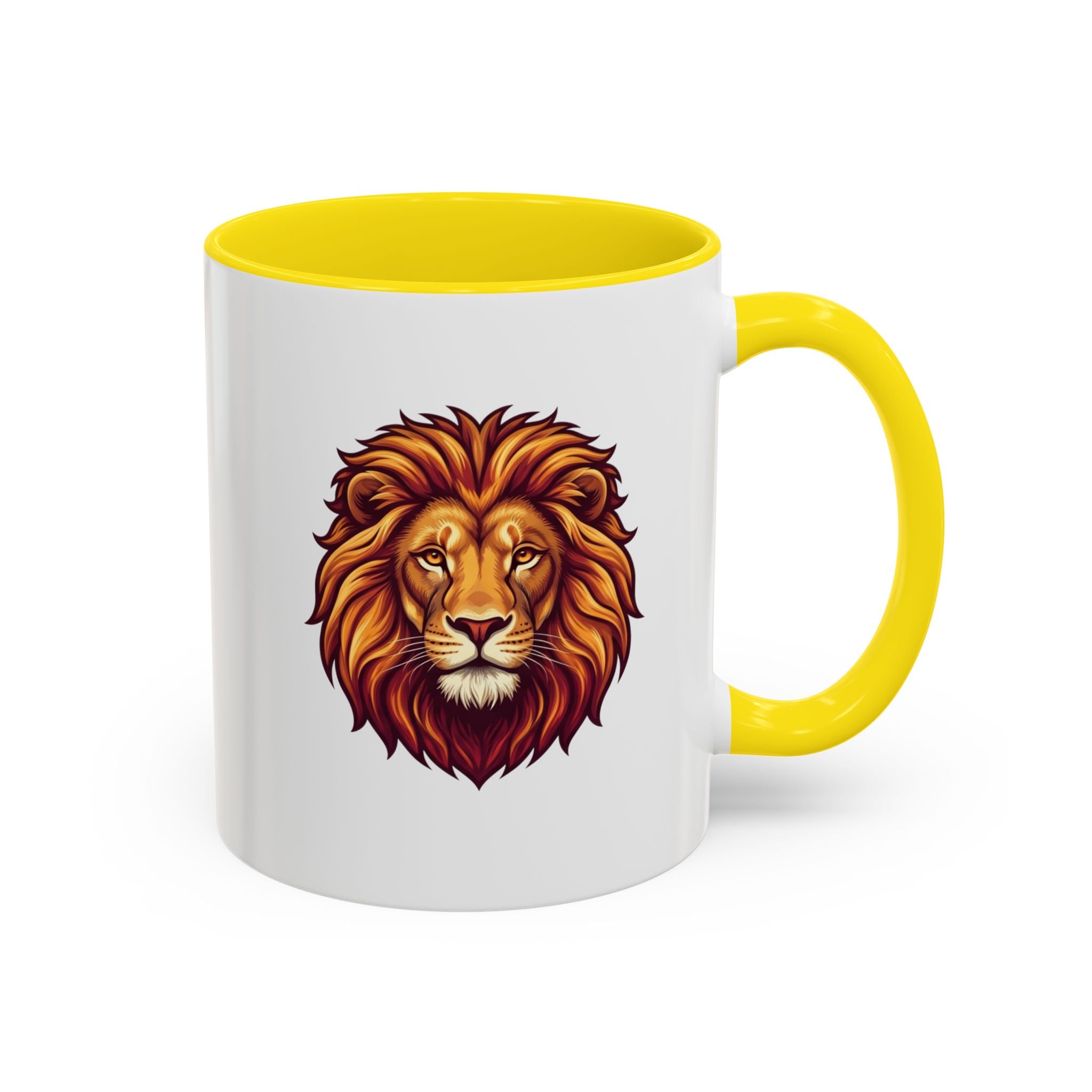 Lion Head Accent Coffee Mug — Bold Tribal Lion Face Design,