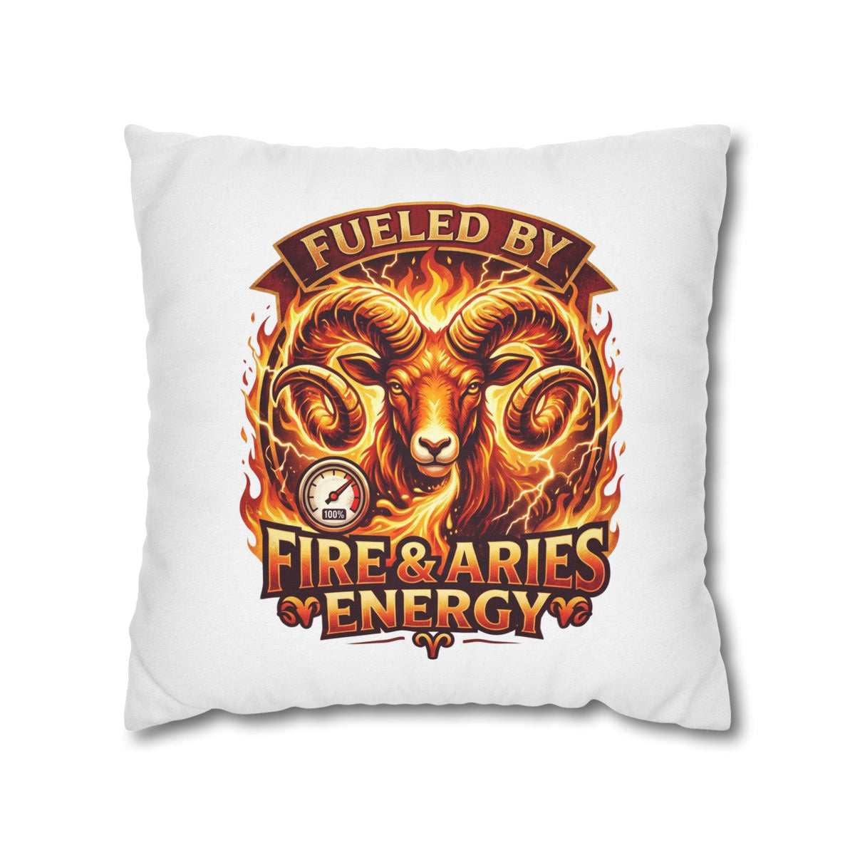 Aries Pillowcase Aries Ram Pillow — "Fueled by Fire & Aries Energy" Decorative Throw Pillow