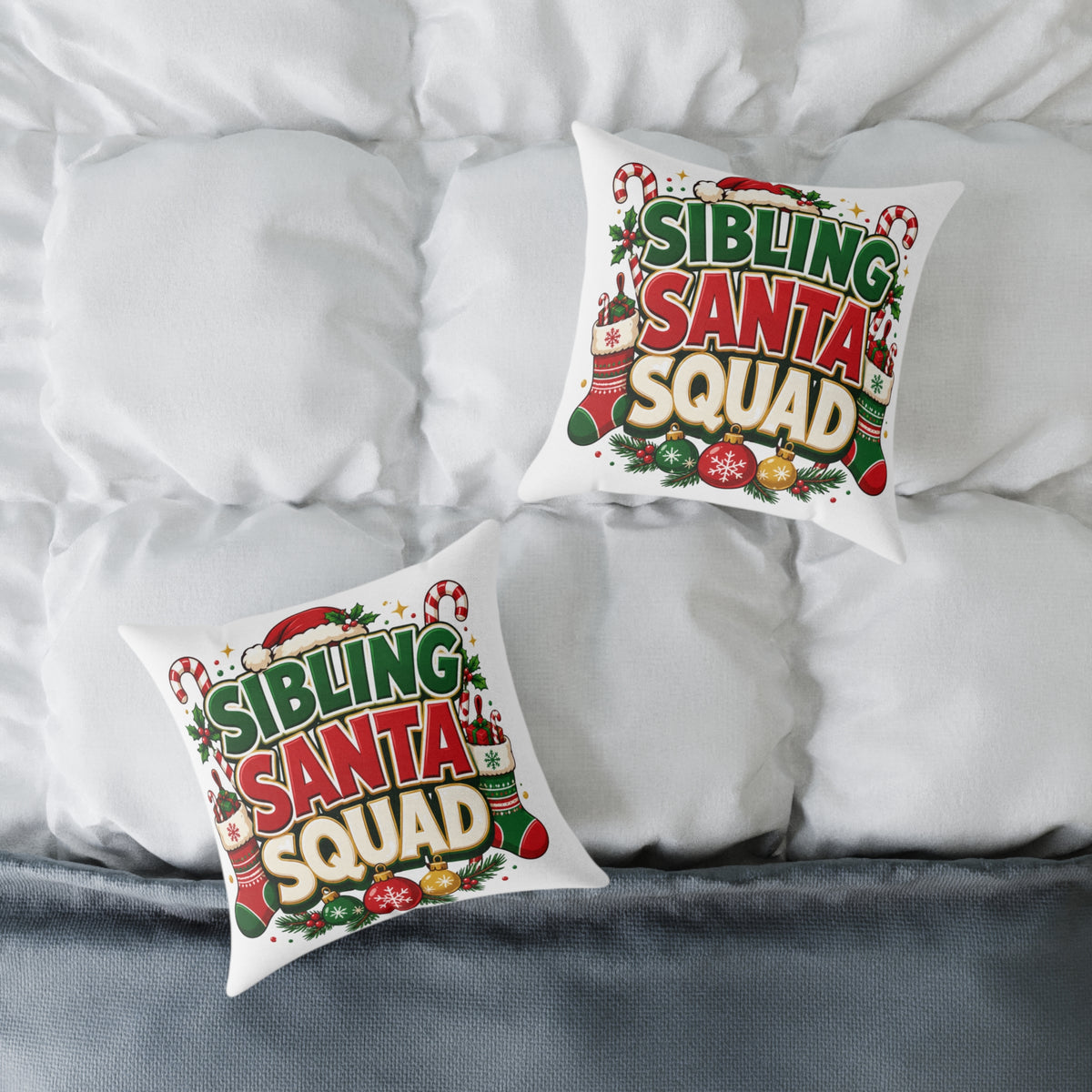 Christmas Sibling Santa Squad Pillow — Christmas Holiday Throw Pillow