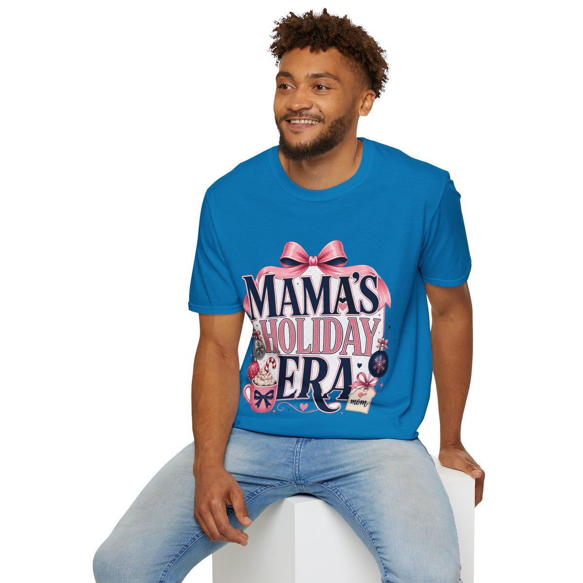 Mama's Holiday Era T-Shirt — Festive Pink Bow Christmas Tee for Moms