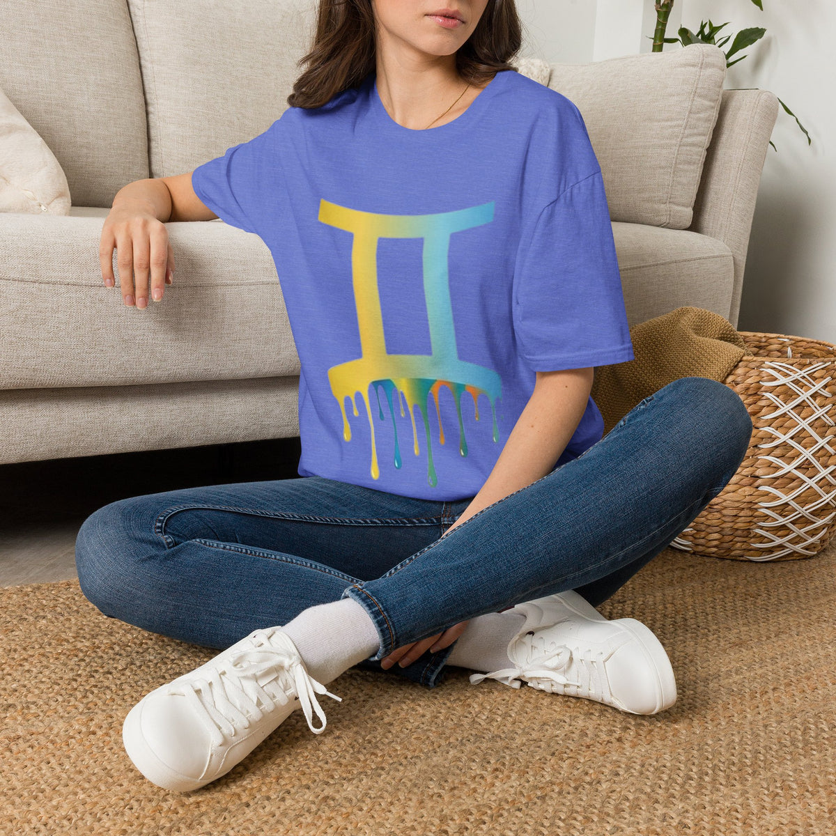 Gemini Drip Zodiac T-Shirt — Rainbow Gemini Symbol Tee