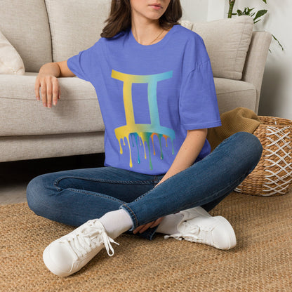 Gemini Drip Zodiac T-Shirt — Rainbow Gemini Symbol Tee