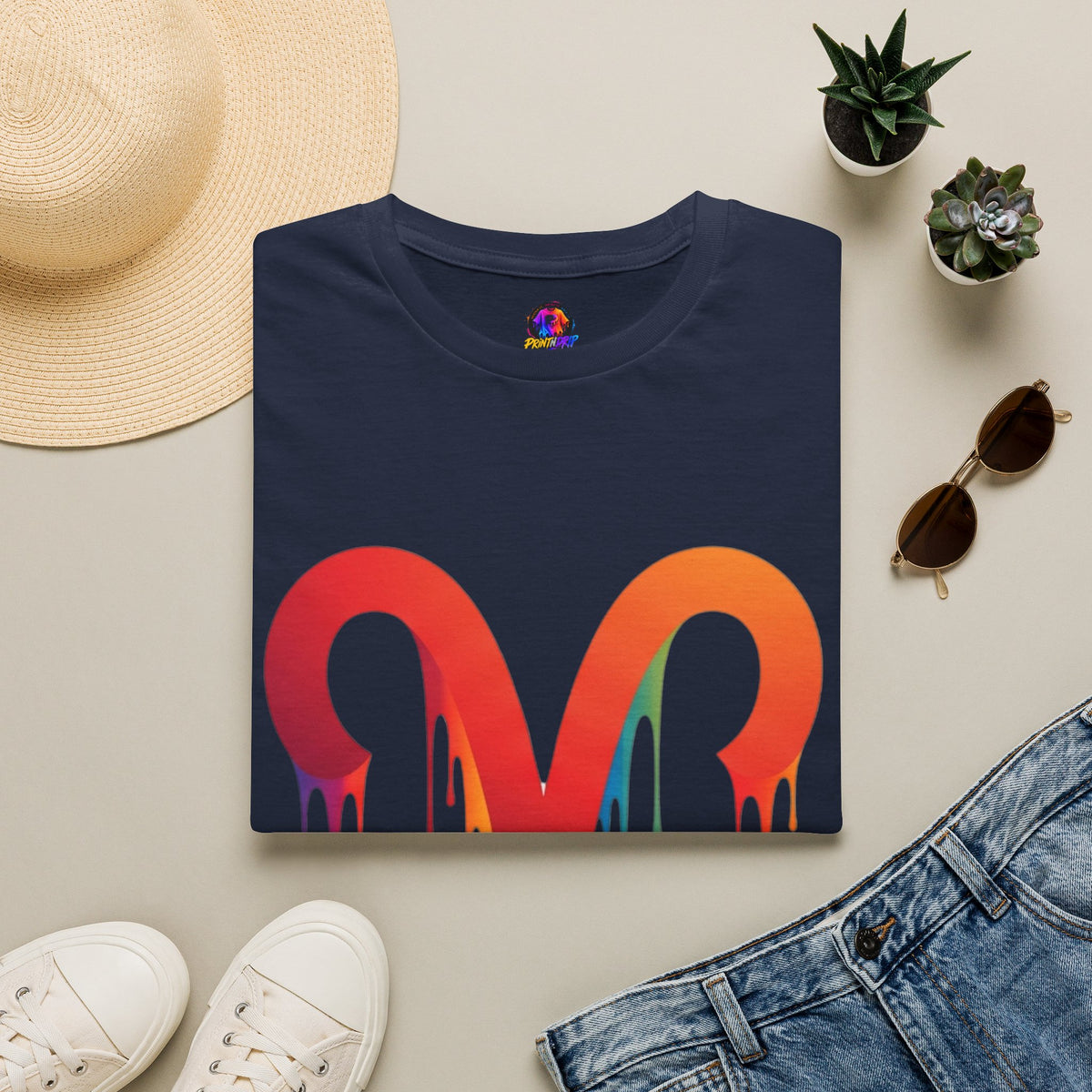 Aries Rainbow Drip T-Shirt — Colorful Dripping Zodiac Graphic Tee