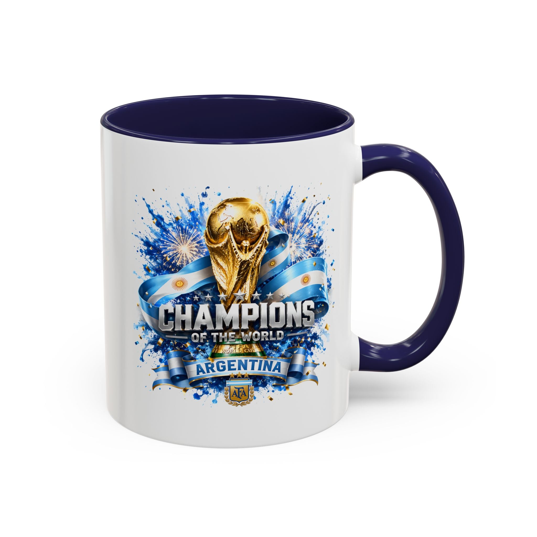 Argentina World Champions Coffee Mug — 'Champions of the World' Soccer Trophy Design