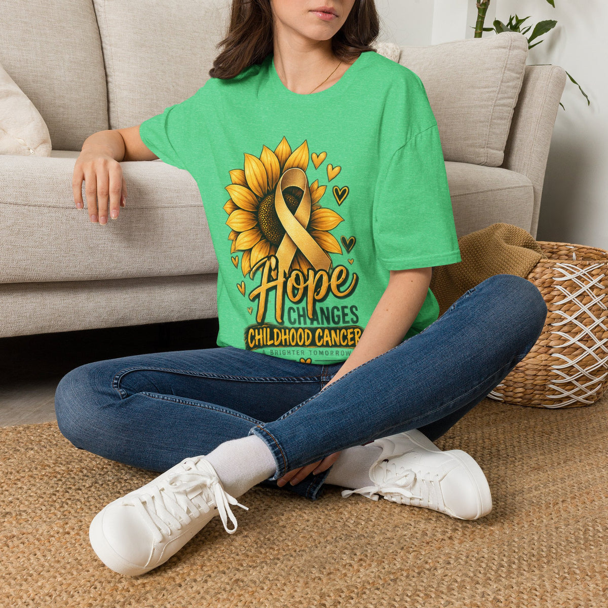 Childhood Cancer Awareness T-Shirt — "Hope Changes Lives" Sunflower Ribbon
