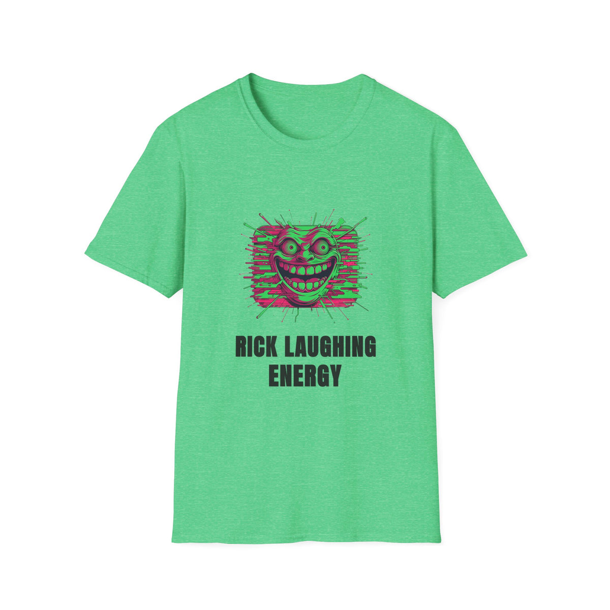 T-Shirt — 'Rick Laughing Energy' Neon Glitch Graphic - Trending Now - August 2026