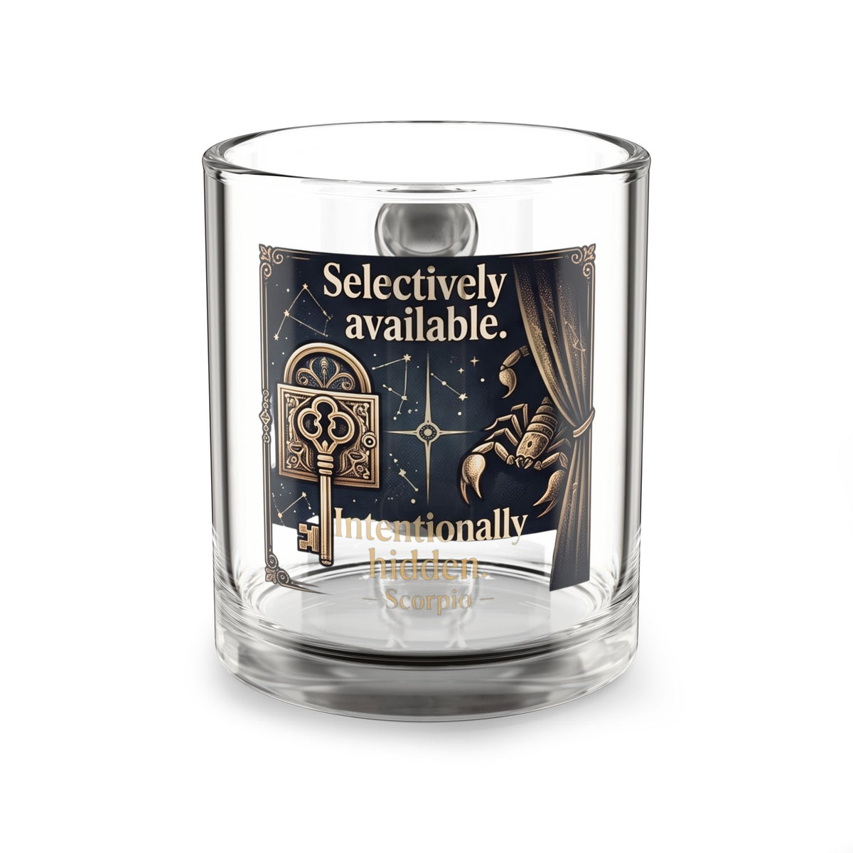 Scorpion Glass Mug — "Selectively Available. Intentionally Hidden" Scorpio Zodiac Coffee Mug